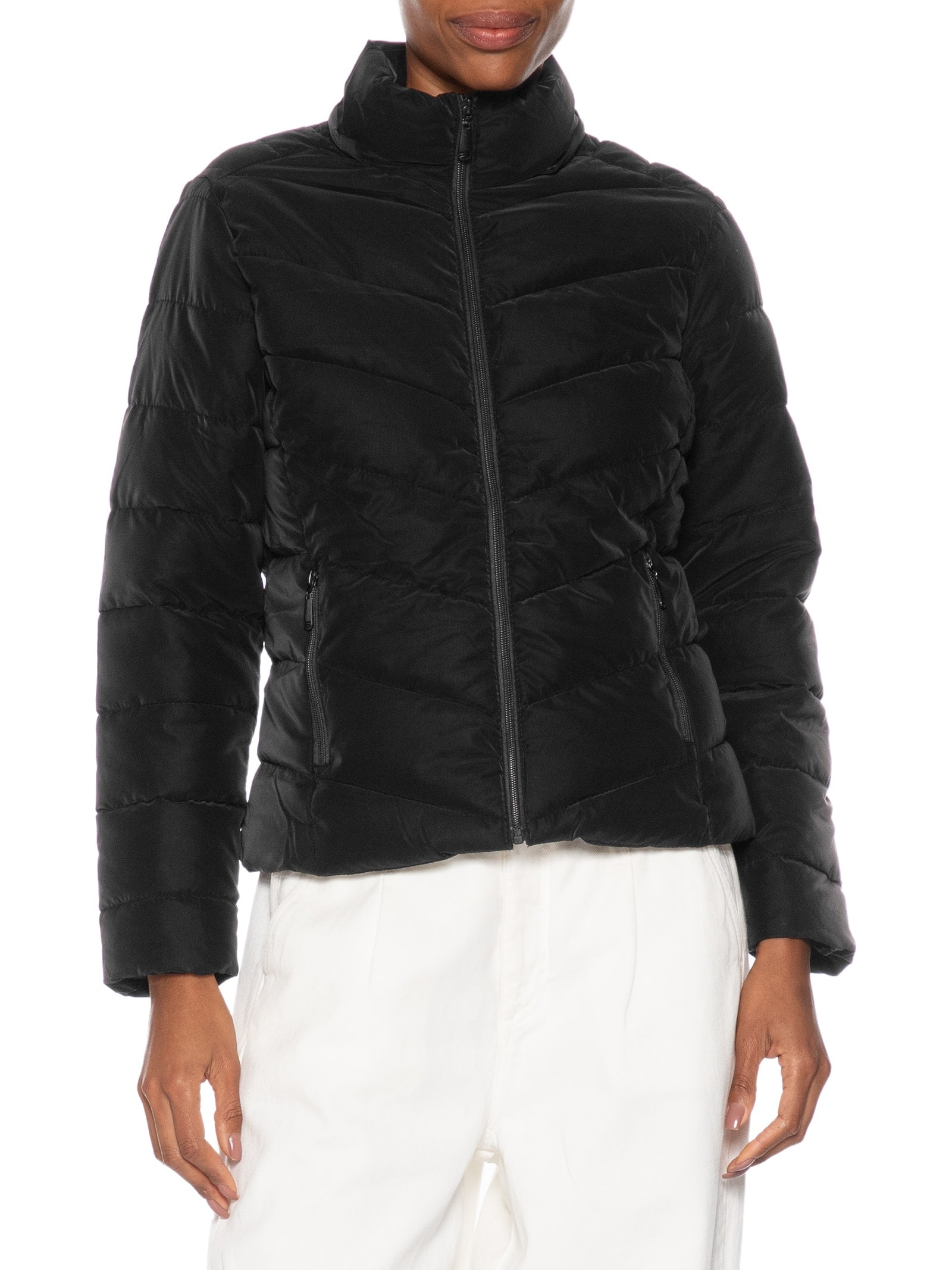 Jaqueta Feminina Puffer Com Bolso Preto Basiq