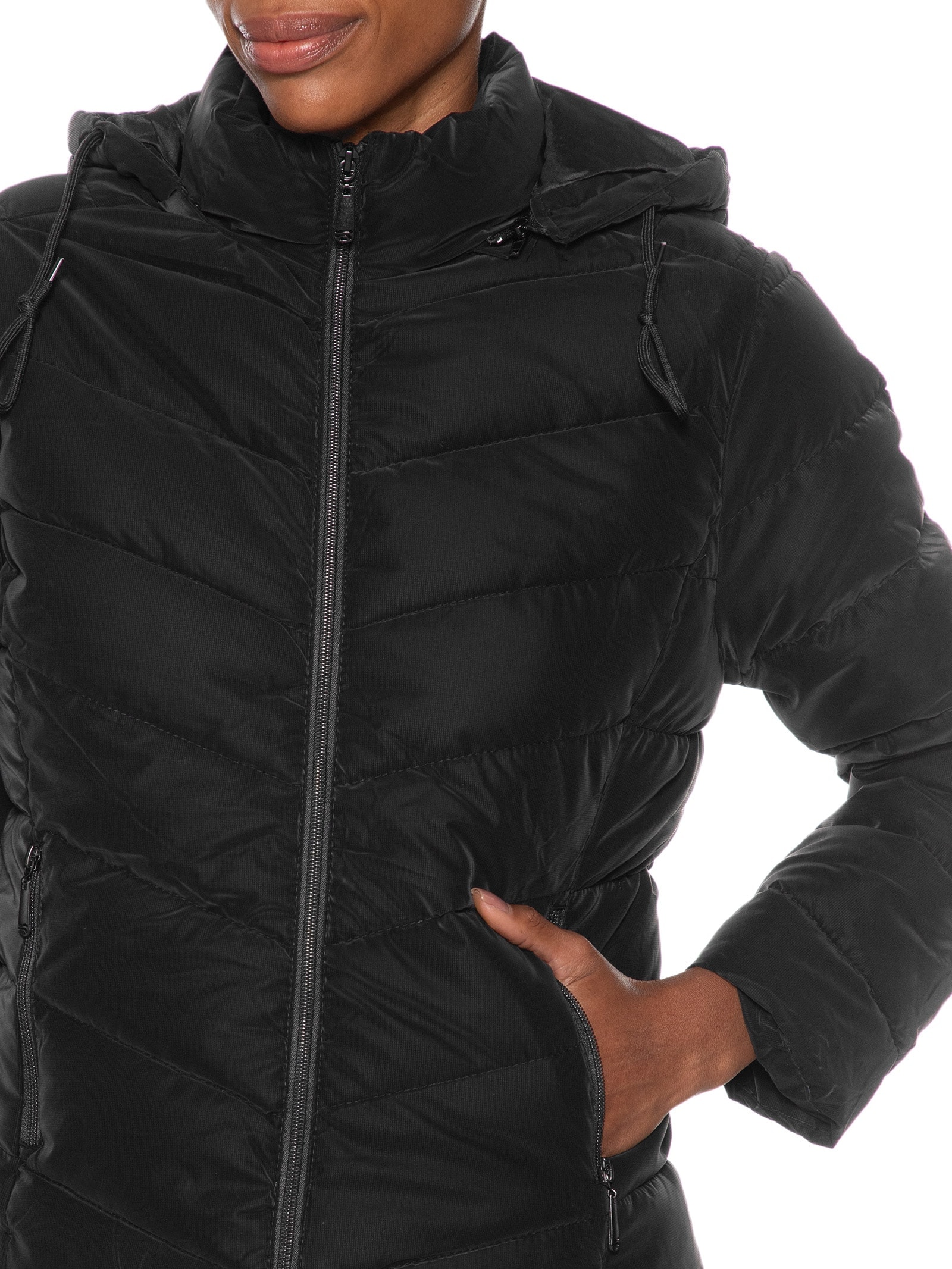 Jaqueta Feminina Puffer Com Bolso Preto Basiq