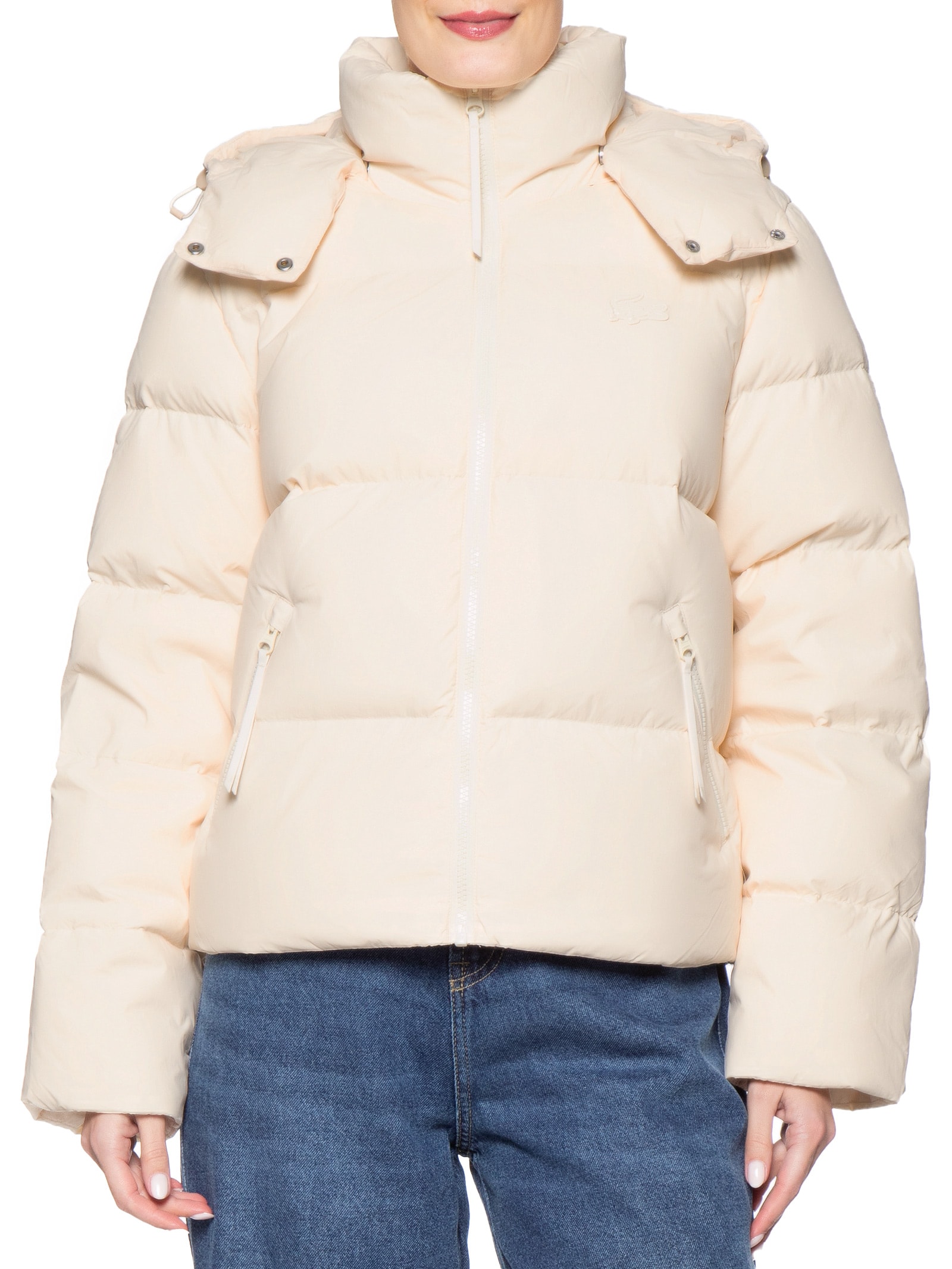 Jaqueta Feminina Puffer Com Capuz Bege Lacoste