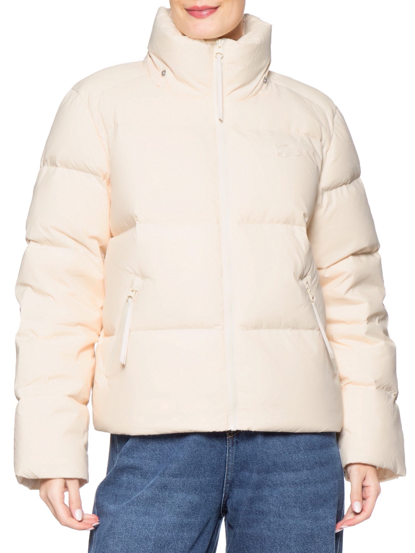 Jaqueta Feminina Puffer Com Capuz Bege Lacoste