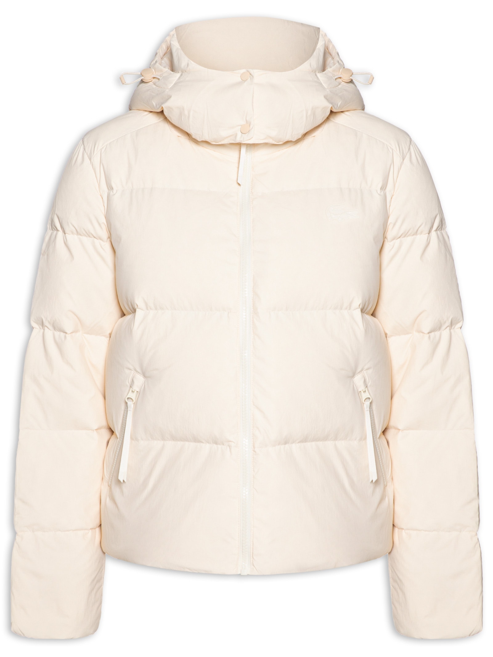Jaqueta Feminina Puffer Com Capuz Bege Lacoste