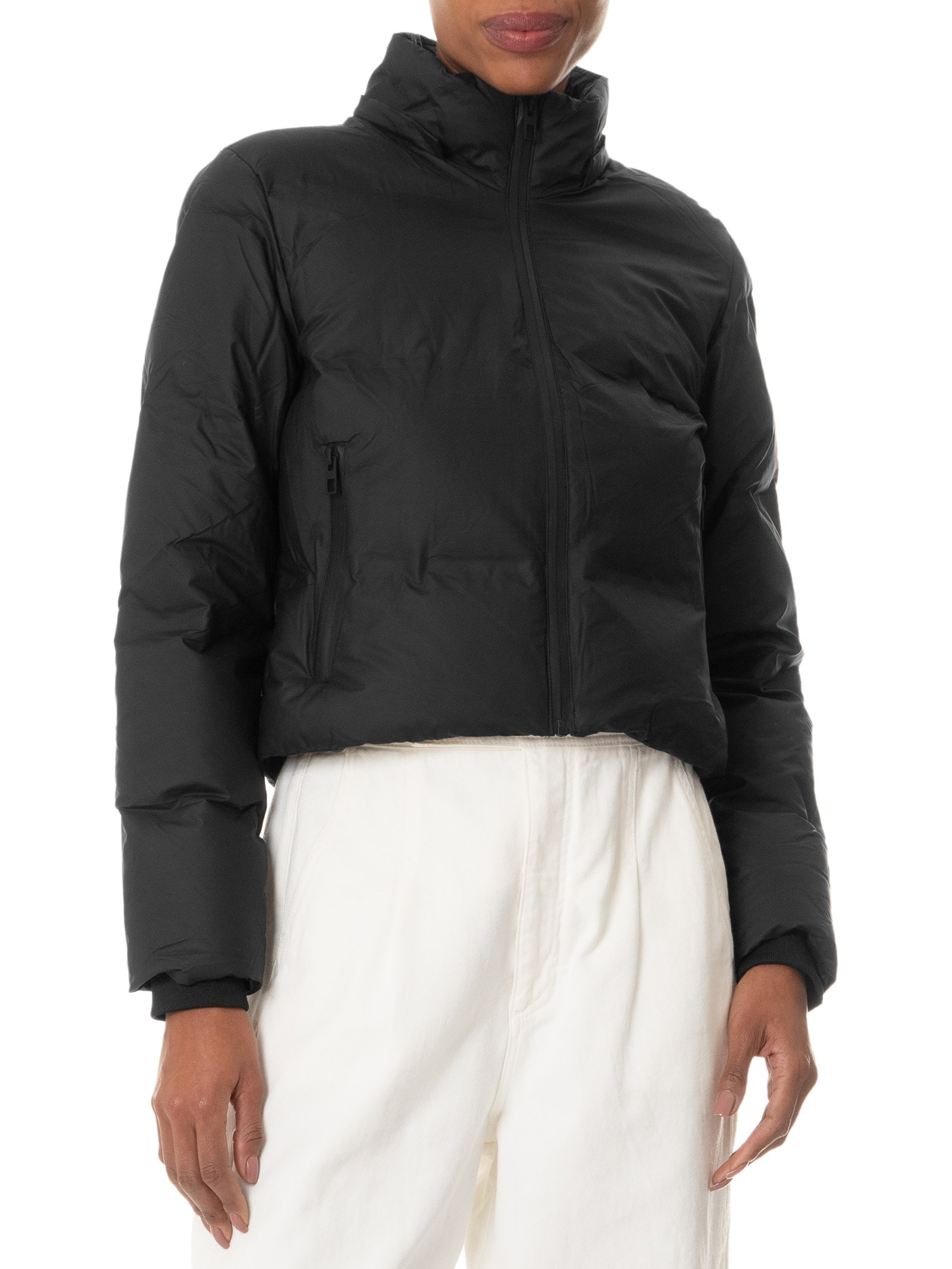 Jaqueta Feminina Puffer Com Capuz E Bolsos Preto Basiq
