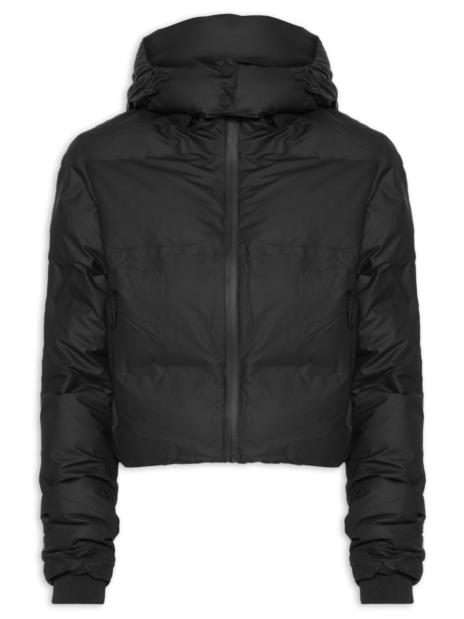 Jaqueta Feminina Puffer Com Capuz E Bolsos Preto Basiq