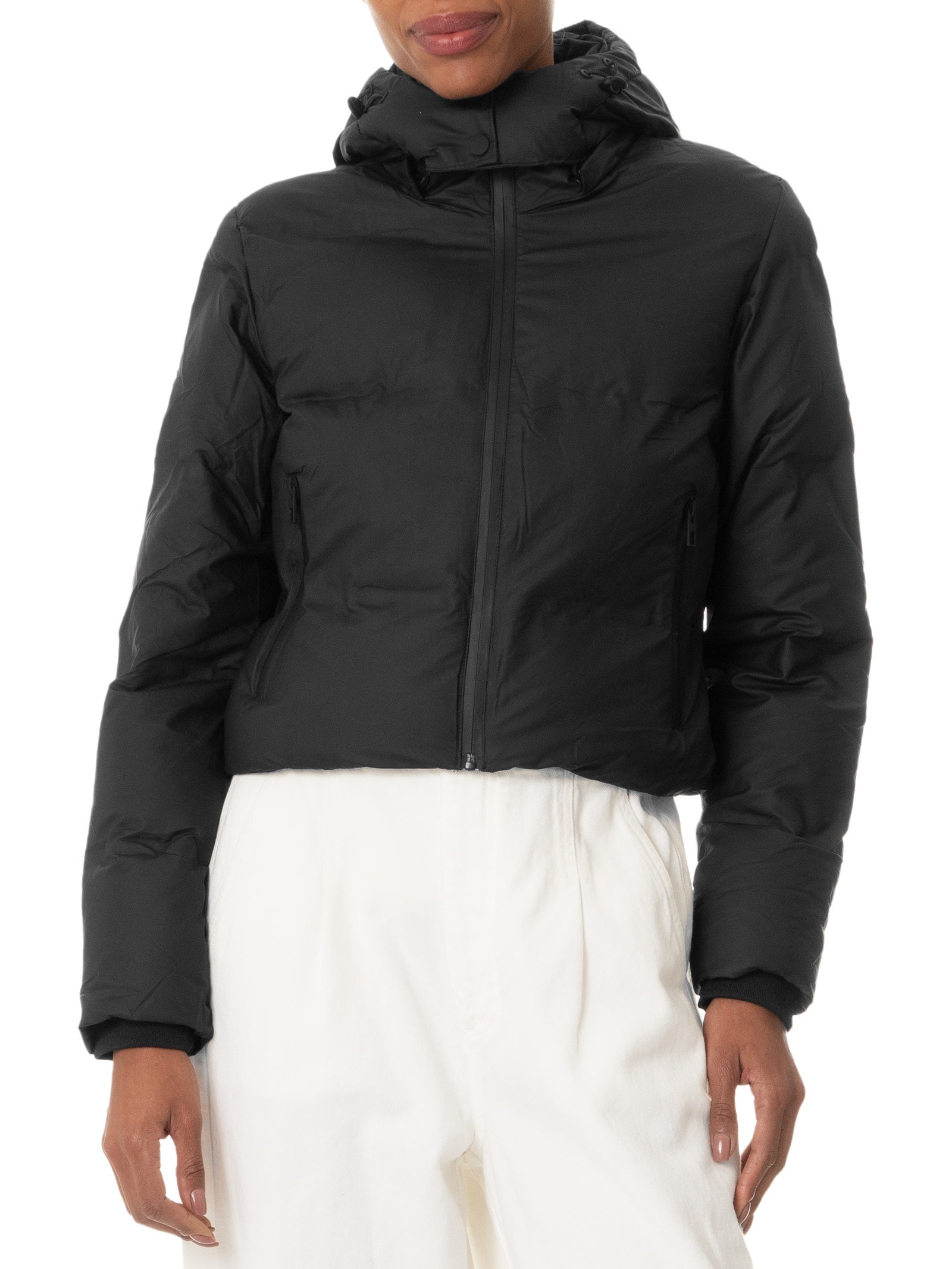 Jaqueta Feminina Puffer Com Capuz E Bolsos Preto Basiq