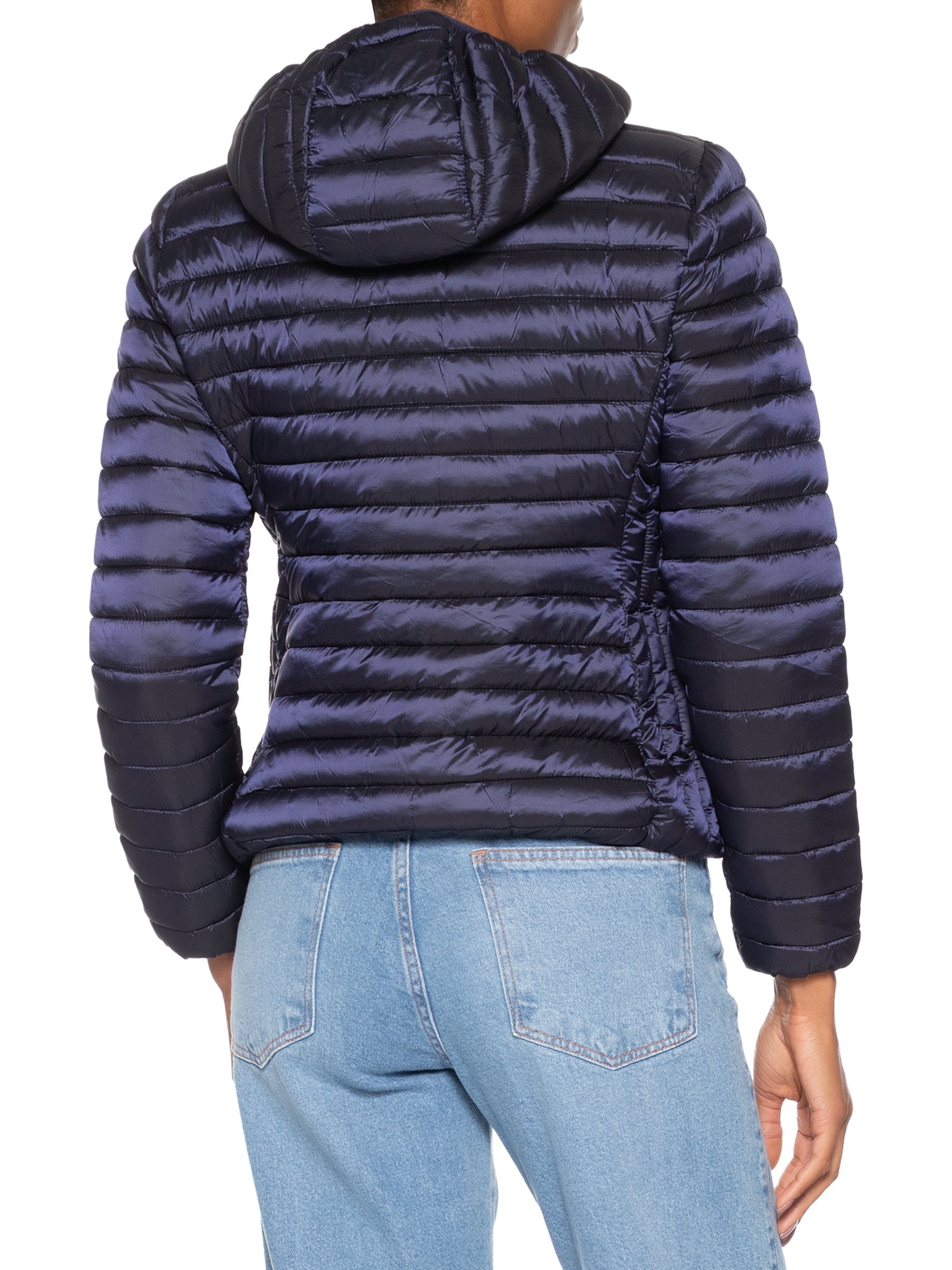 Jaqueta Feminina Puffer Forra Gorro Destacável Azul Basiq