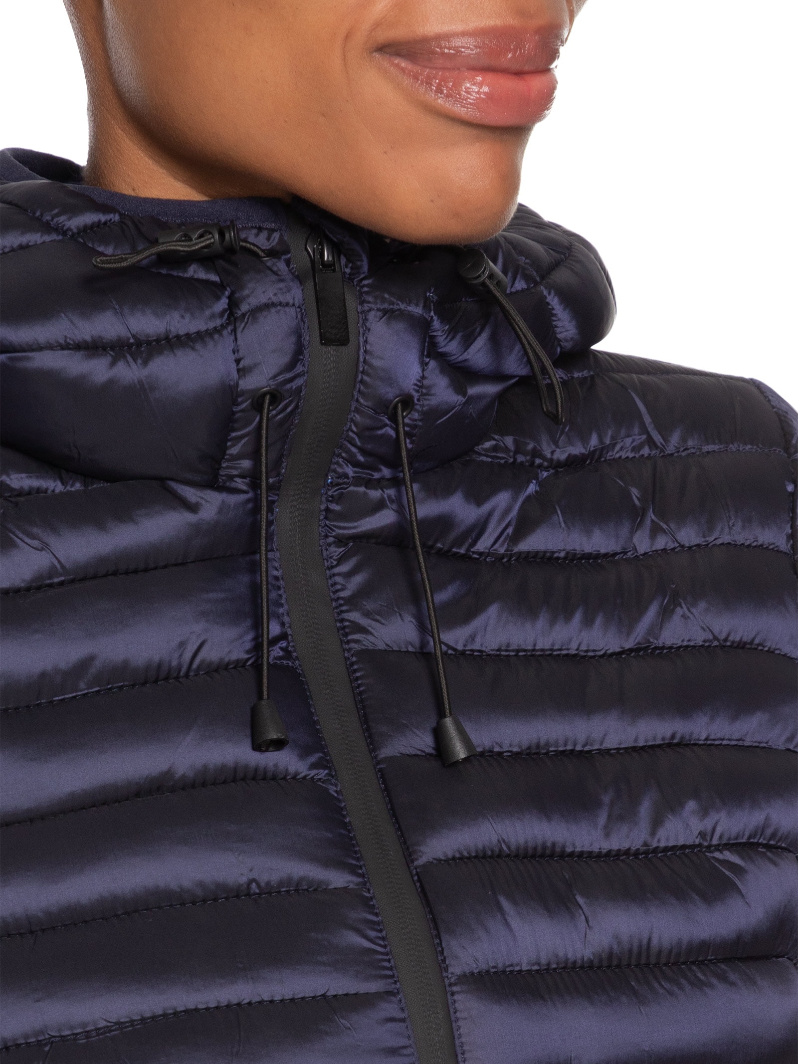 Jaqueta Feminina Puffer Forra Gorro Destacável Azul Basiq