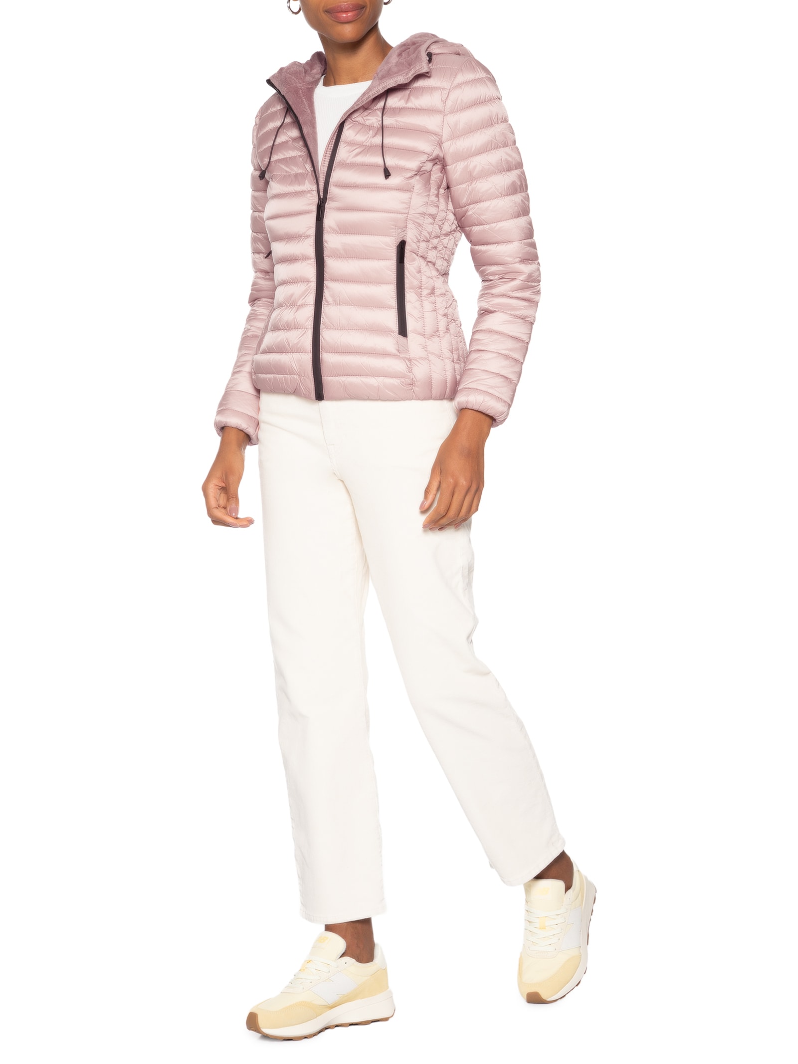 Jaqueta Feminina Puffer Forra Gorro Destacável Rosa Basiq
