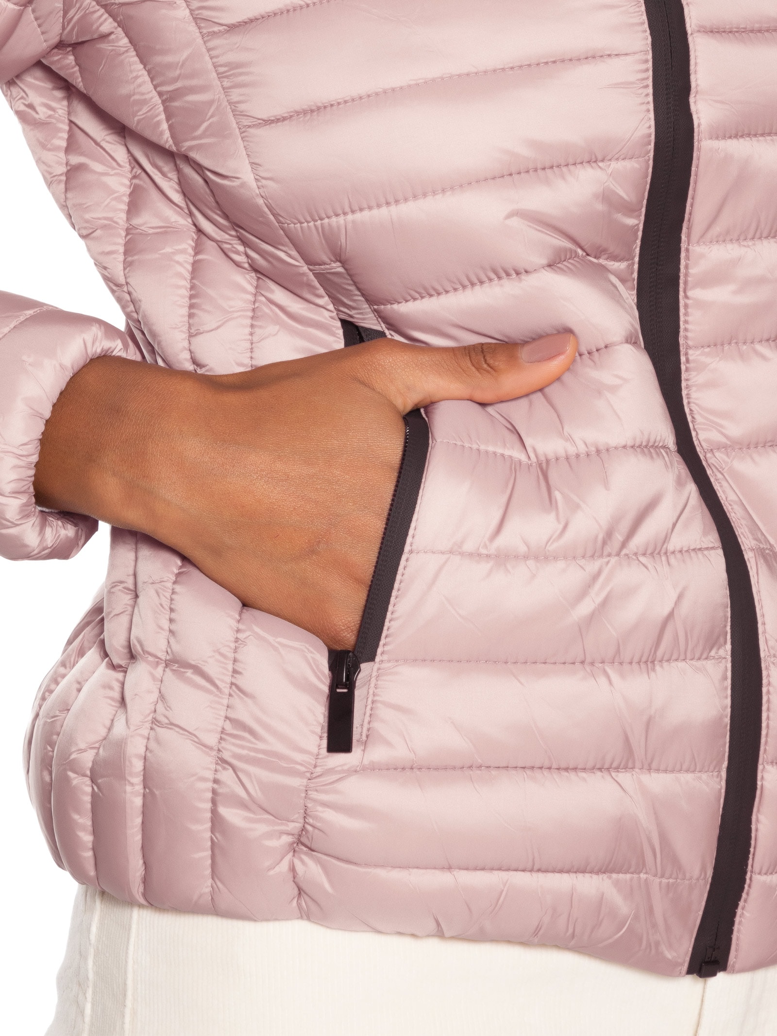 Jaqueta Feminina Puffer Forra Gorro Destacável Rosa Basiq