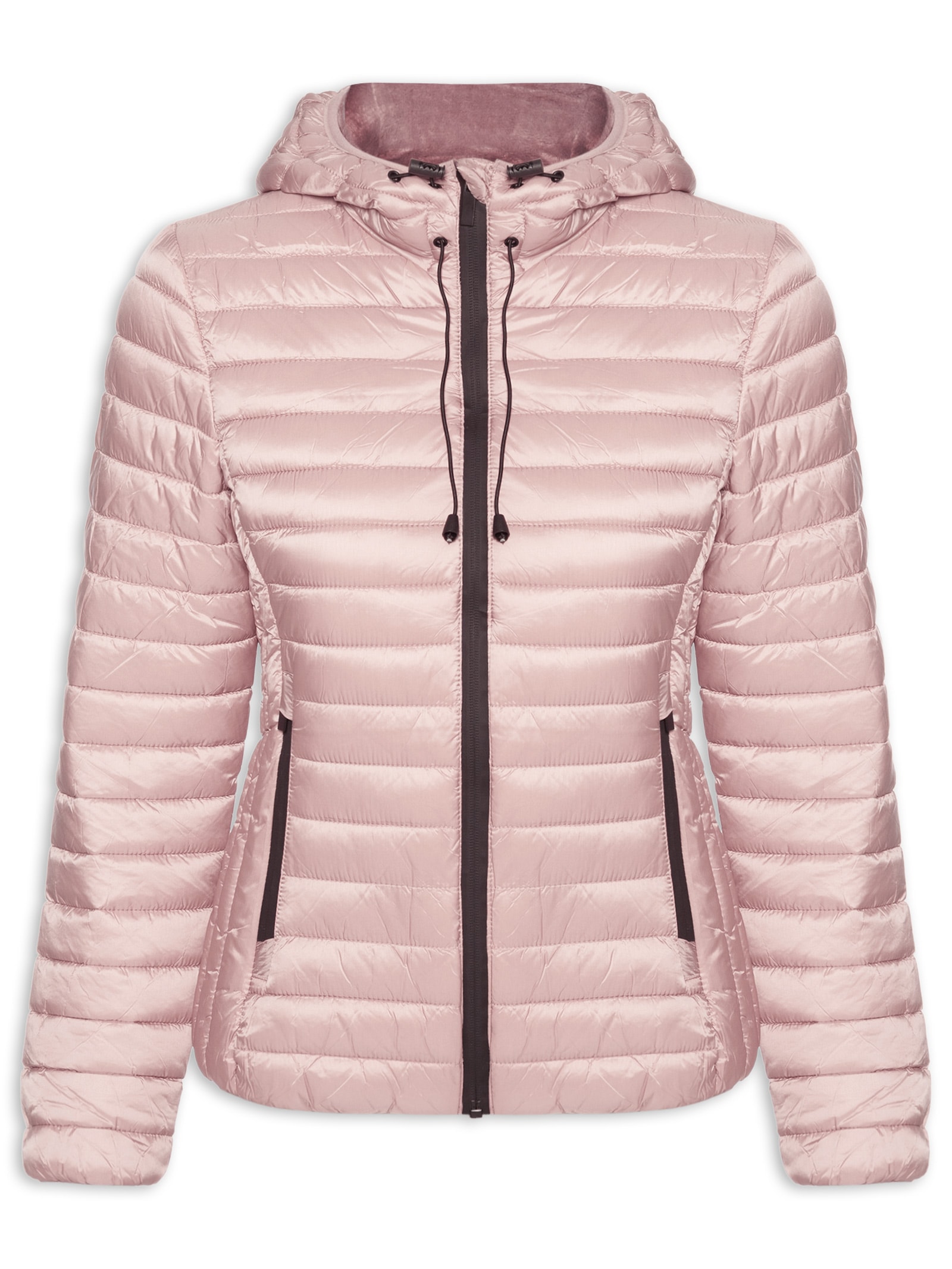 Jaqueta Feminina Puffer Forra Gorro Destacável Rosa Basiq