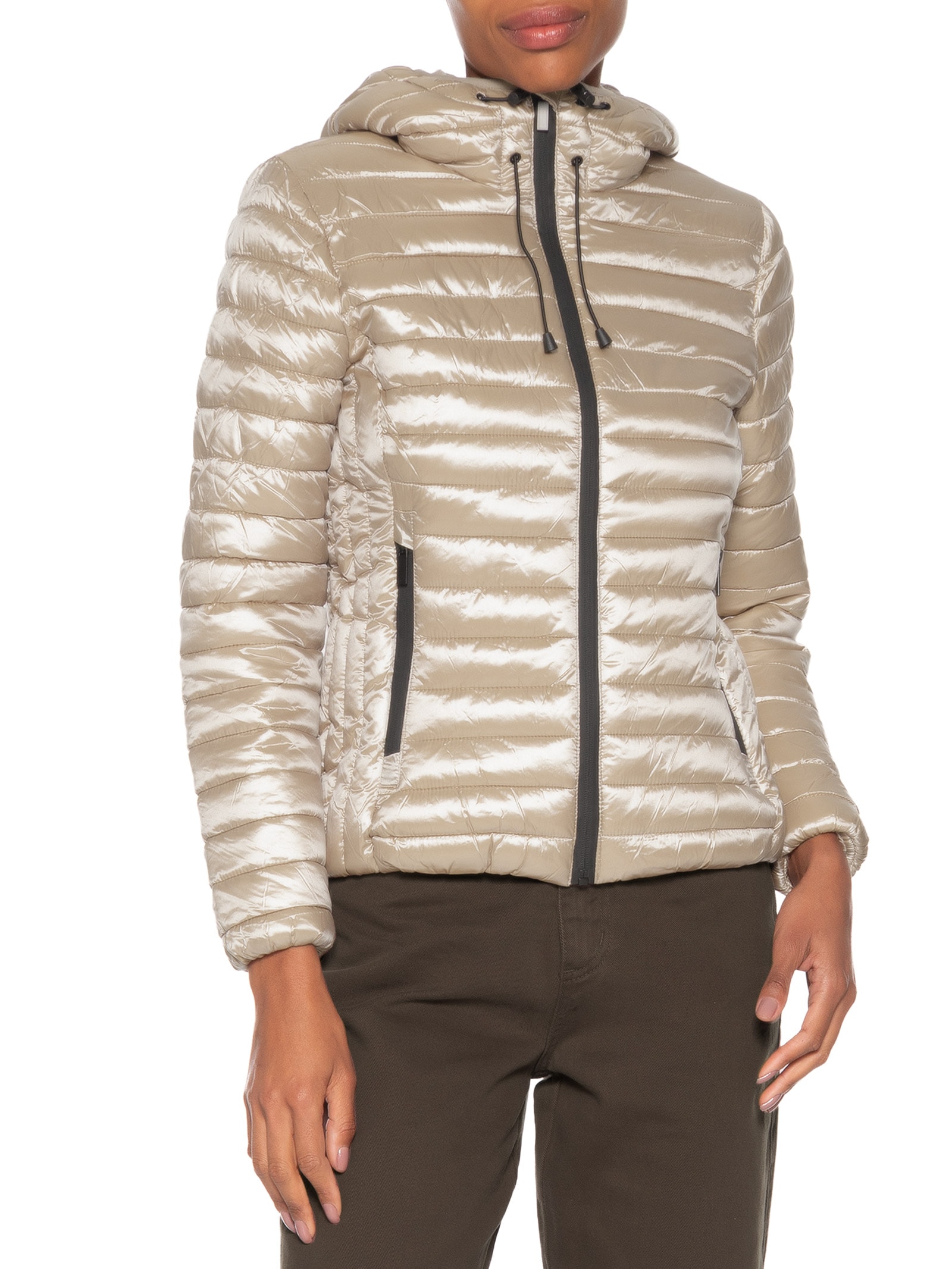 Jaqueta Feminina Puffer Forrada Com Gorro Destacável Bege Basiq