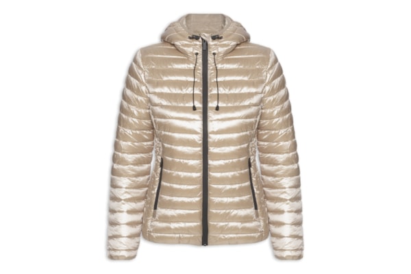 Jaqueta Feminina Puffer Forrada Com Gorro Destacável - Bege