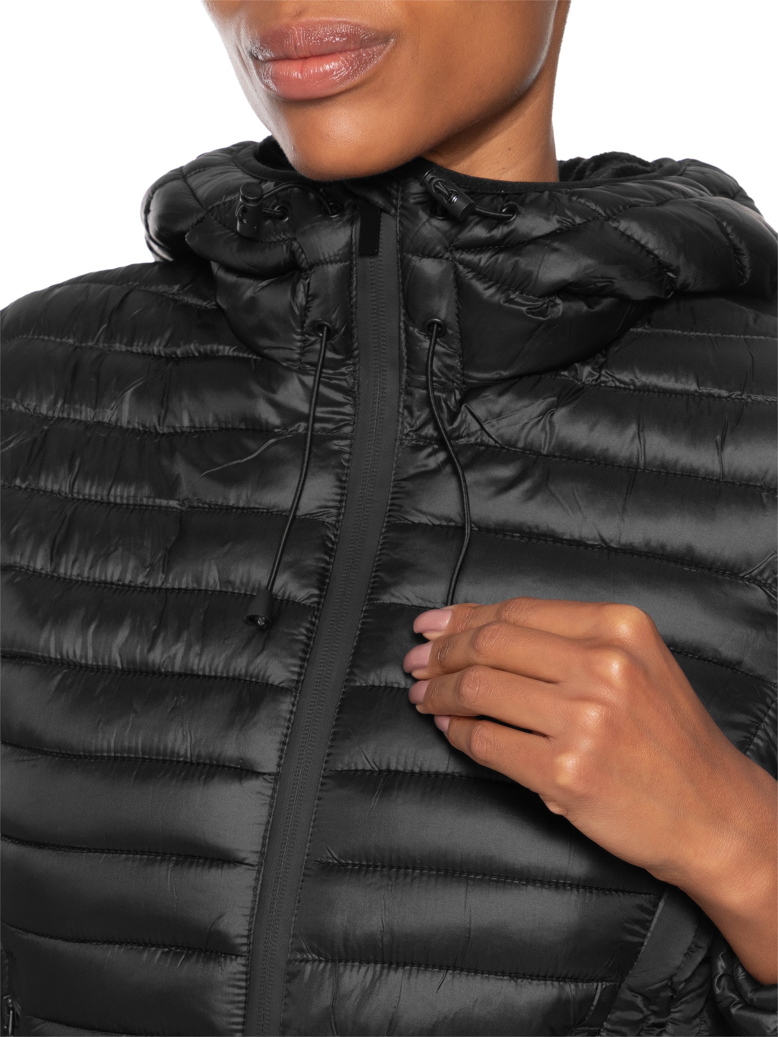 Jaqueta Feminina Puffer Forrada Com Gorro Destacável Preto Basiq