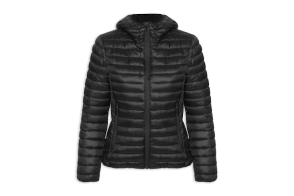 Jaqueta Feminina Puffer Forrada Com Gorro Destacável - Preto