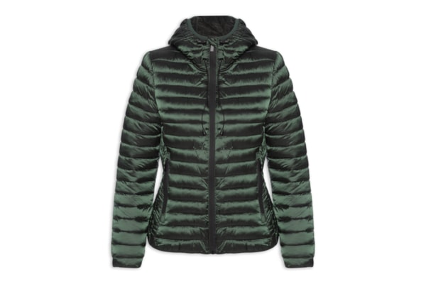 Jaqueta Feminina Puffer Forrada Com Gorro Destacável - Verde