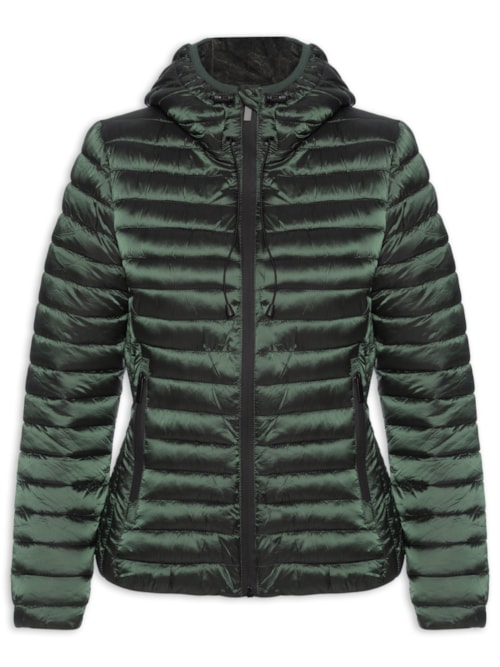 Jaqueta Feminina Puffer Forrada Com Gorro Destacável – Verde