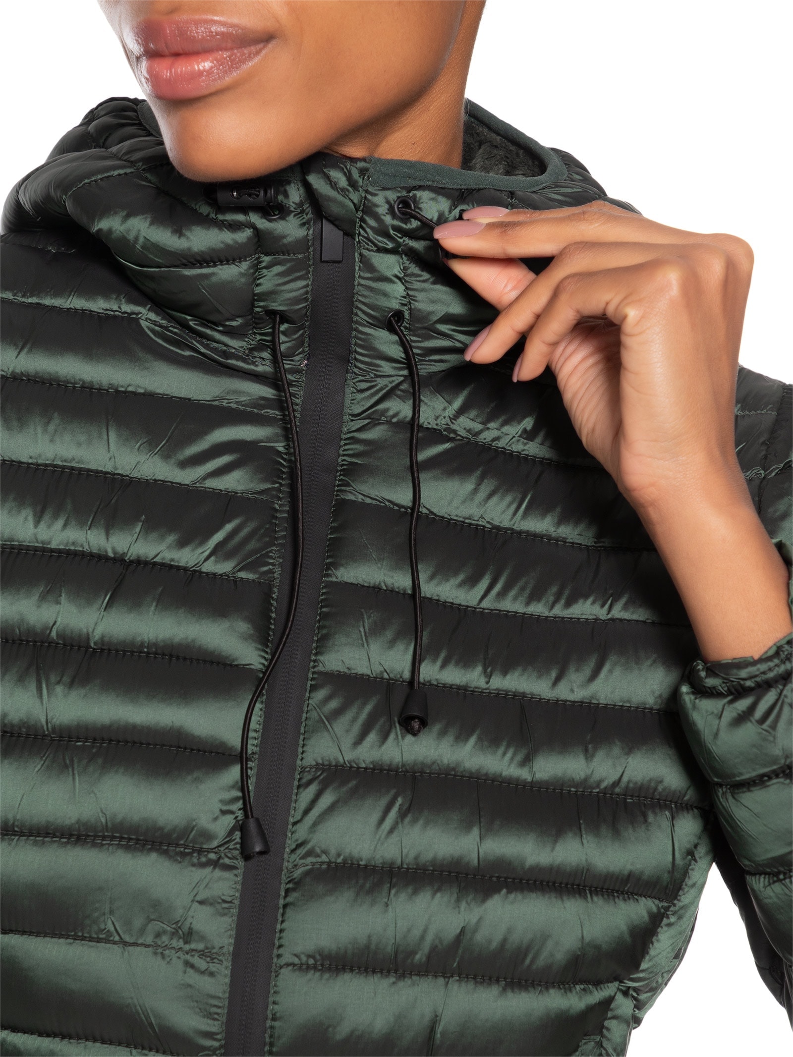 Jaqueta Feminina Puffer Forrada Com Gorro Destacável Verde Basiq