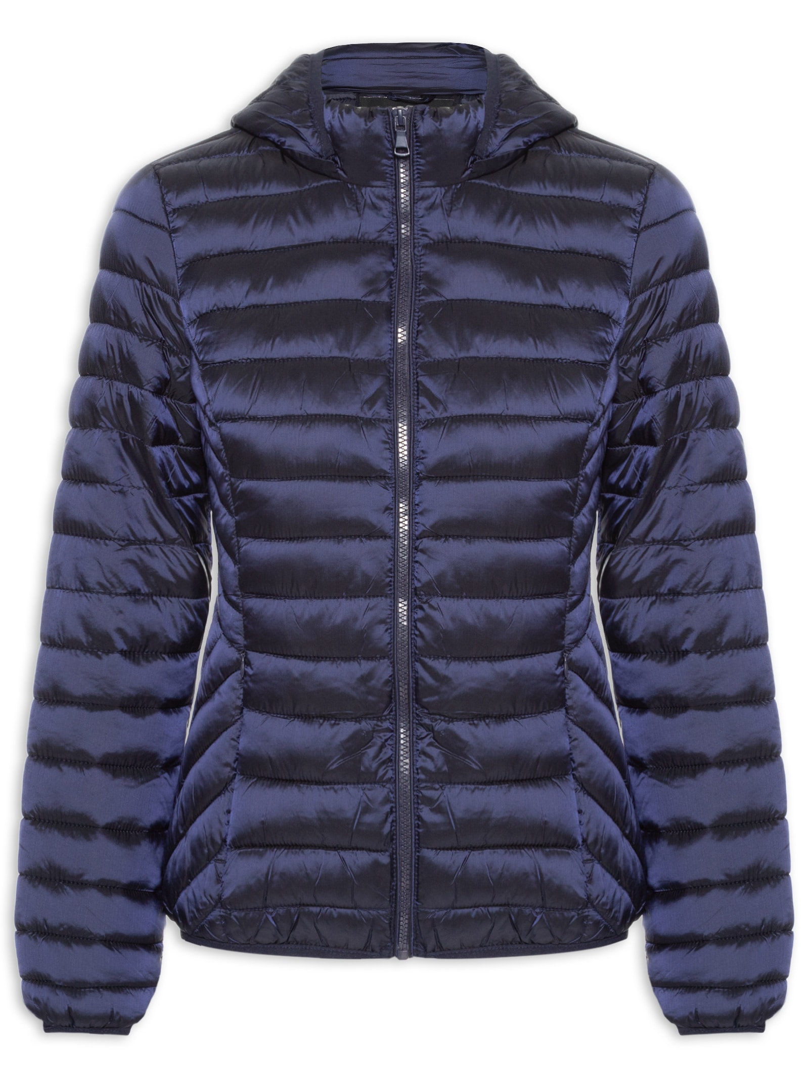 Jaqueta Feminina Puffer Gorro Destacável Azul Basiq