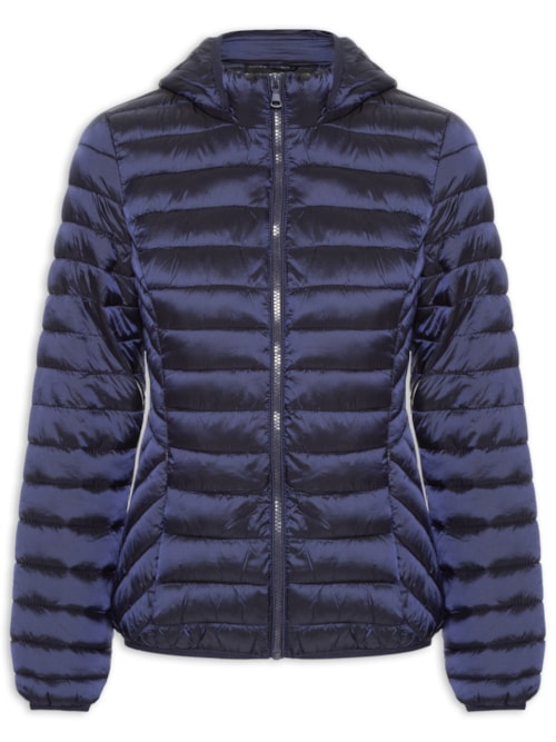 Jaqueta Feminina Puffer Gorro Destacável – Azul