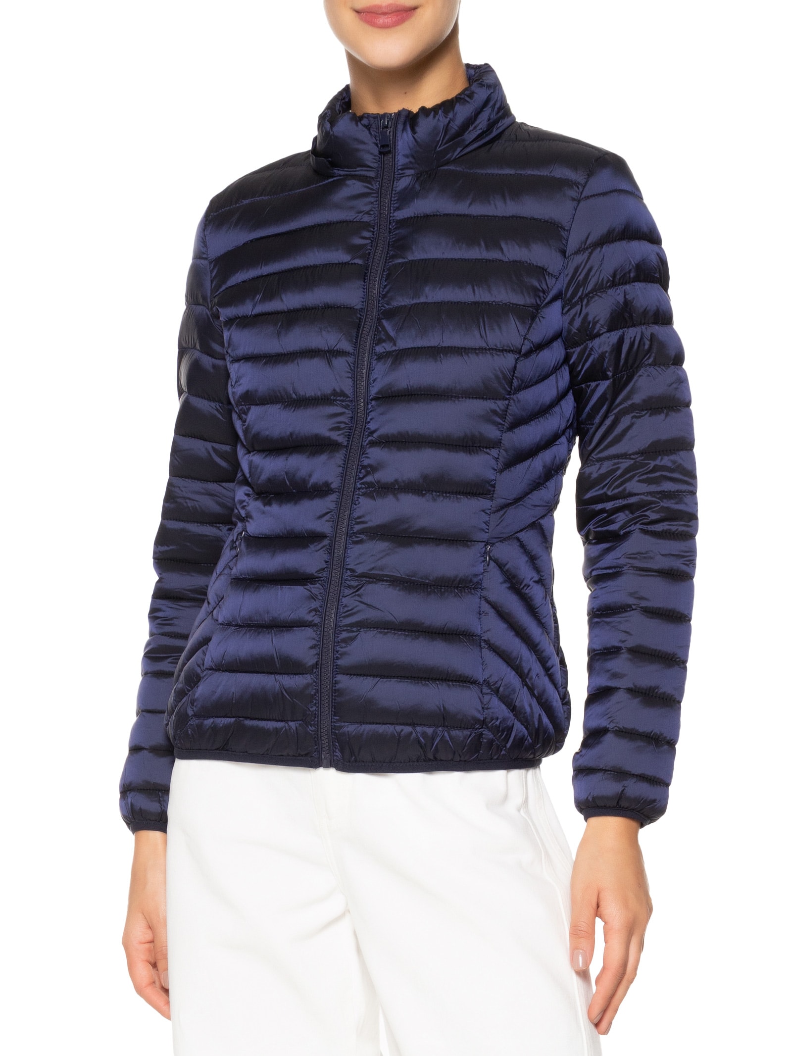 Jaqueta Feminina Puffer Gorro Destacável Azul Basiq