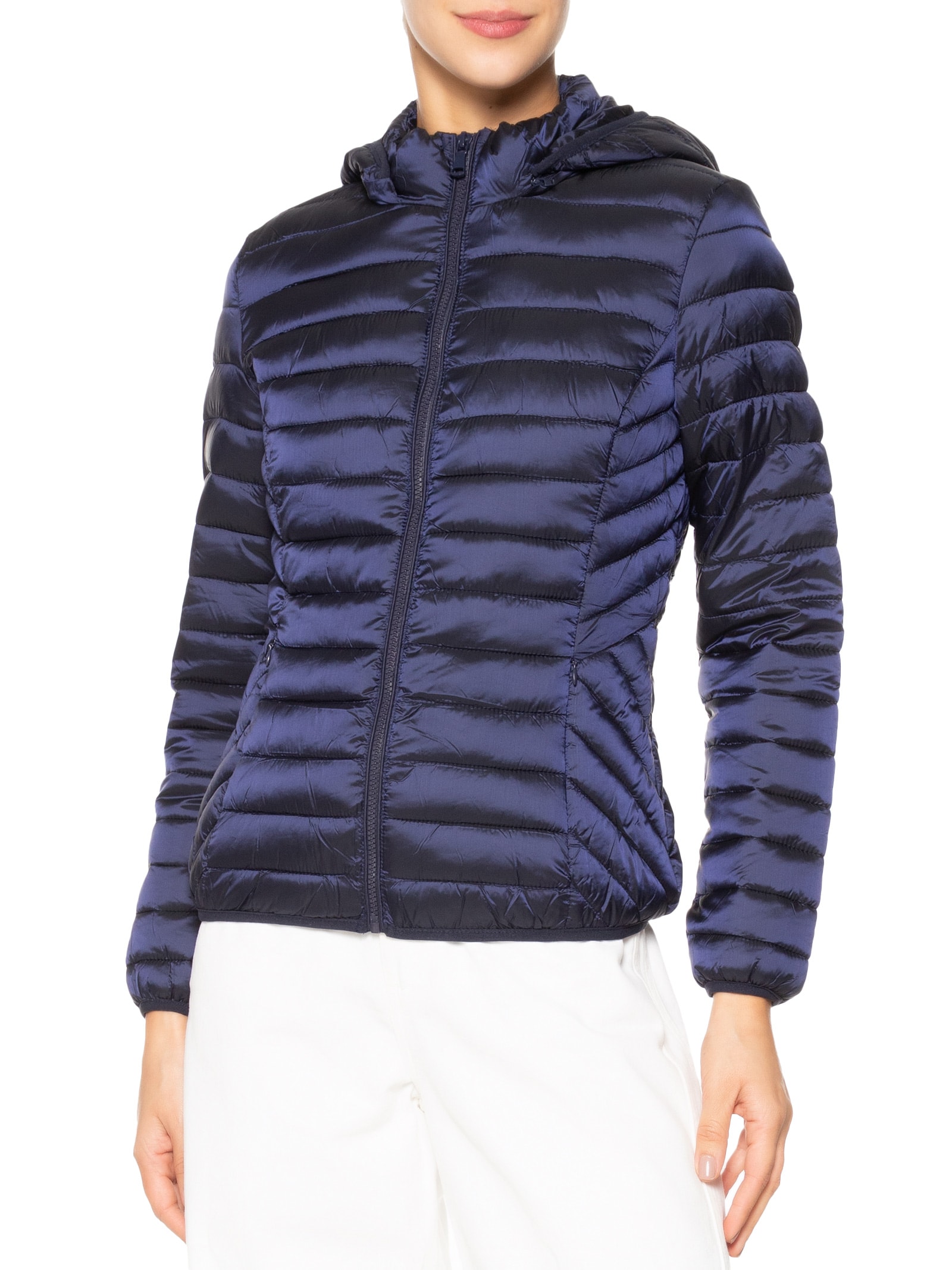 Jaqueta Feminina Puffer Gorro Destacável Azul Basiq