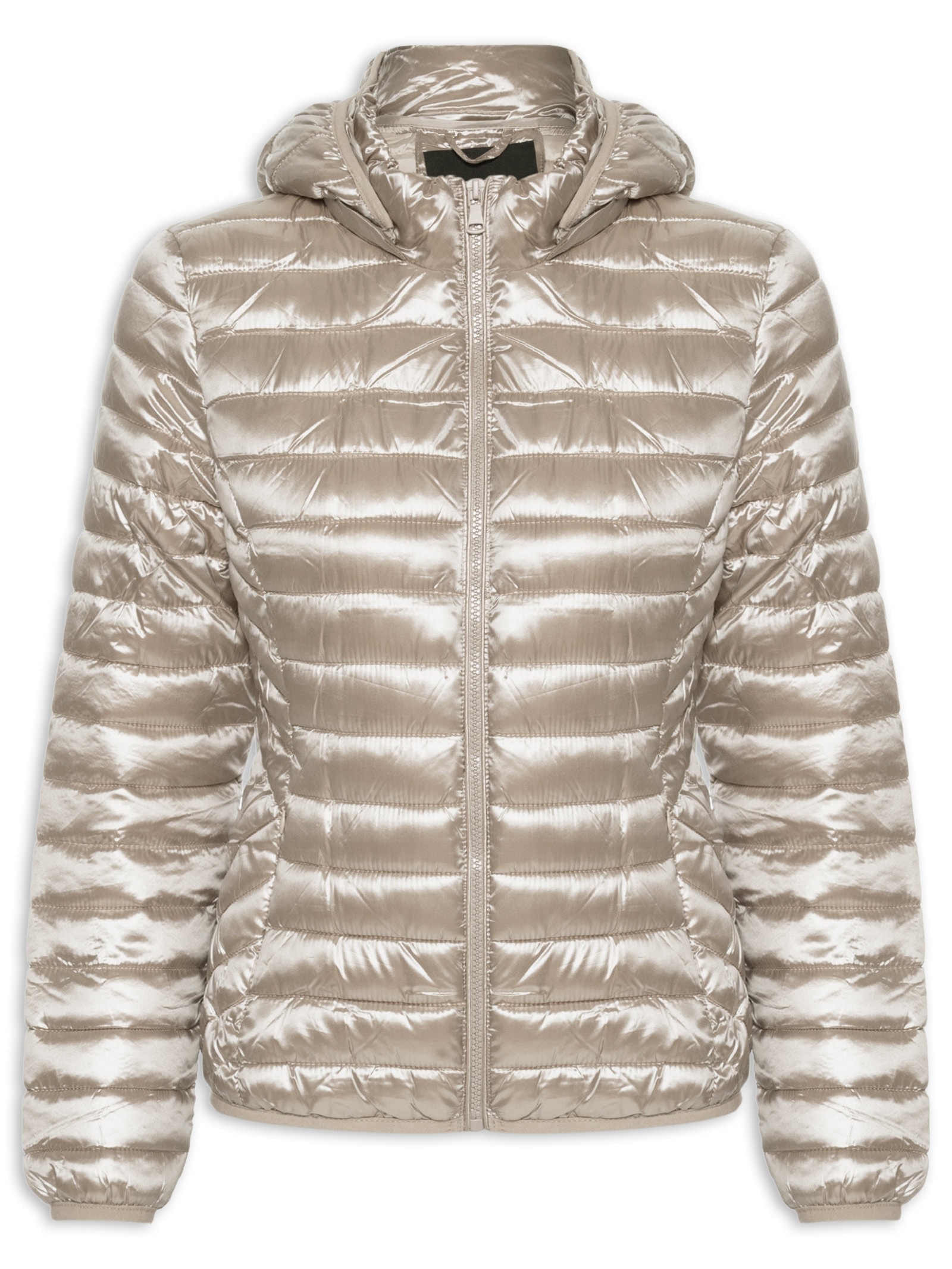 Jaqueta Feminina Puffer Gorro Destacável Bege Basiq