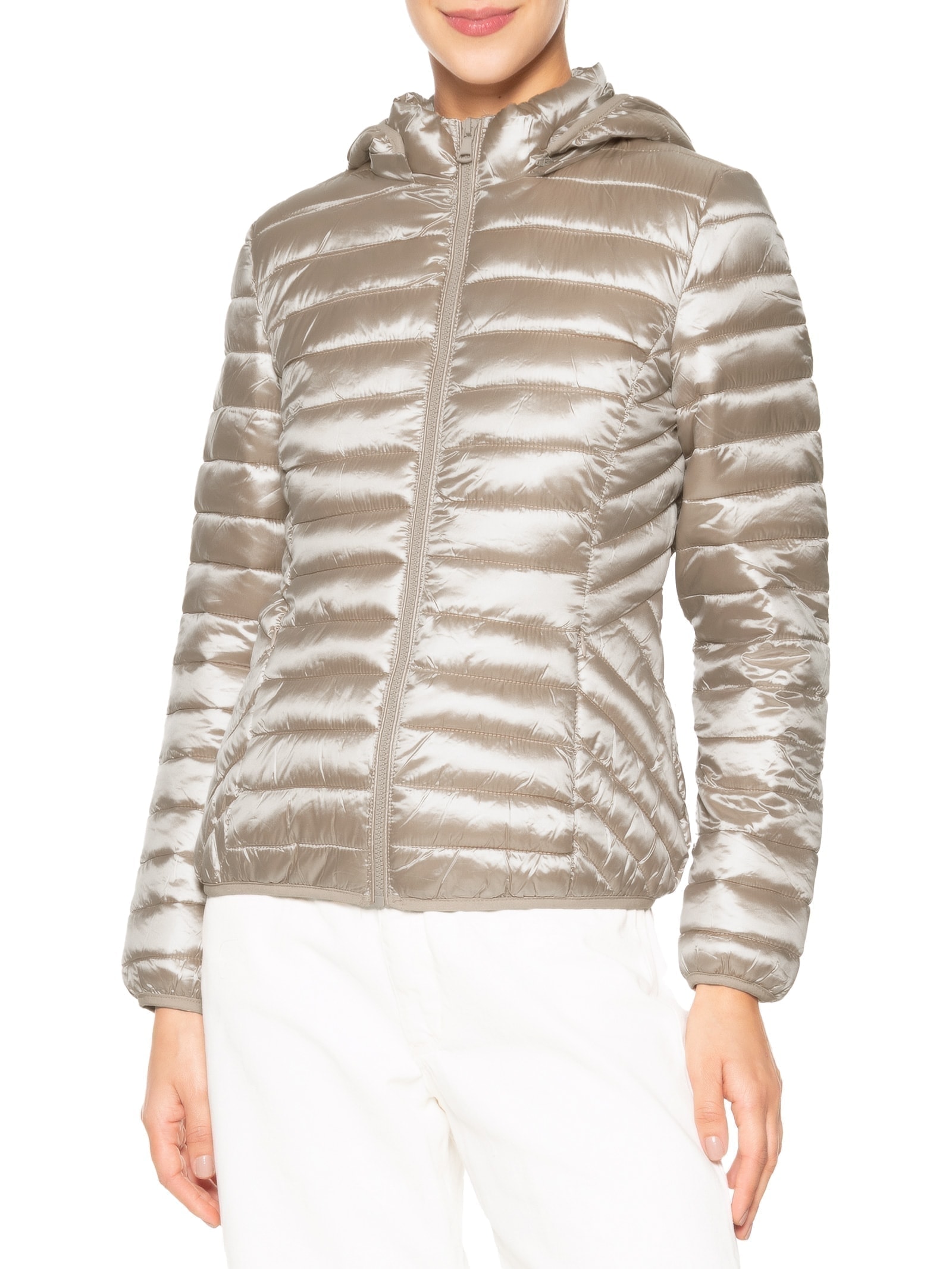 Jaqueta Feminina Puffer Gorro Destacável Bege Basiq