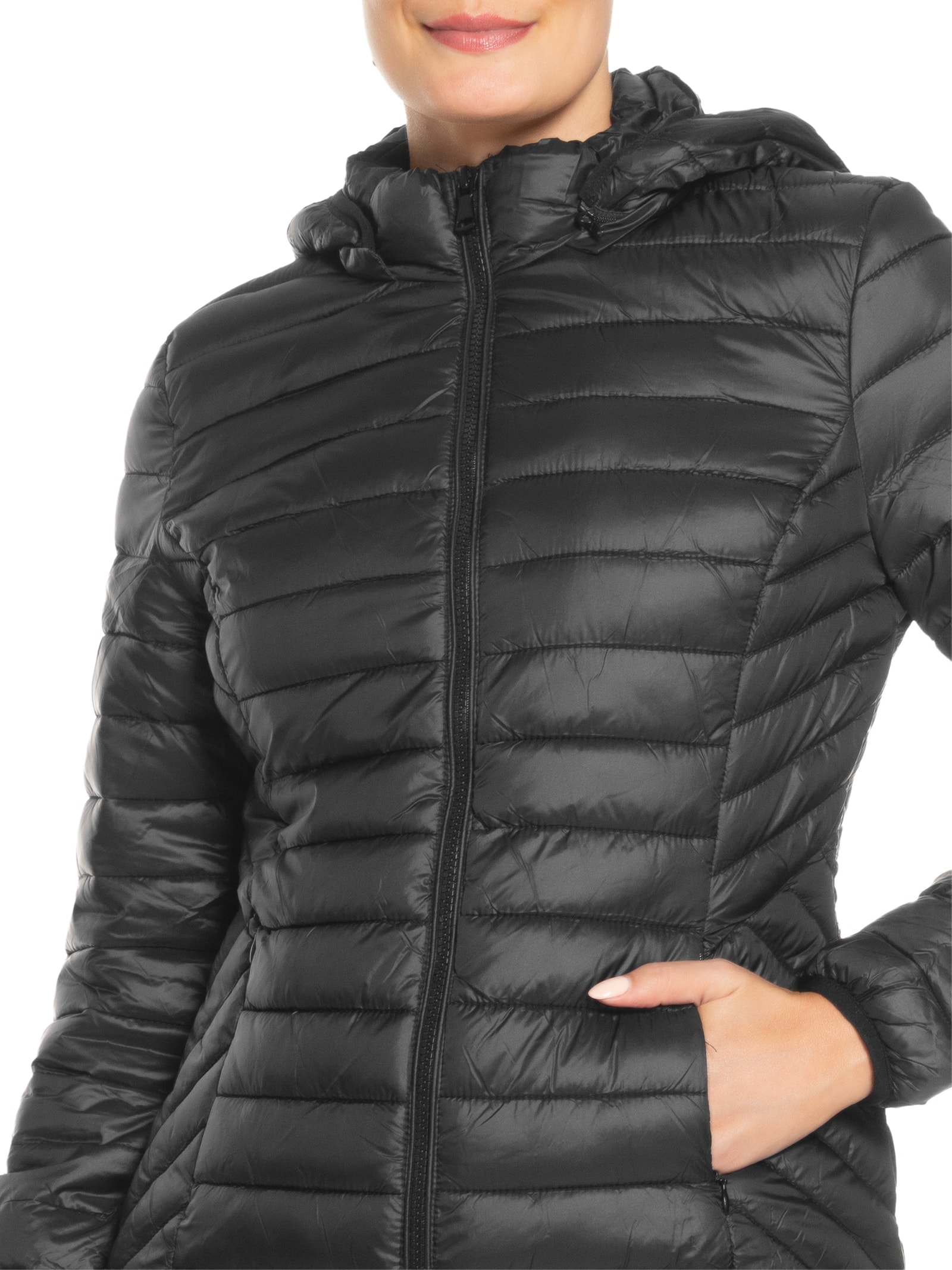 Jaqueta Feminina Puffer Gorro Destacável Preto Basiq