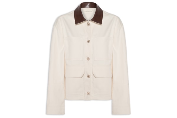 Jaqueta Feminina Sarja Com Gola Contrastante - Bege