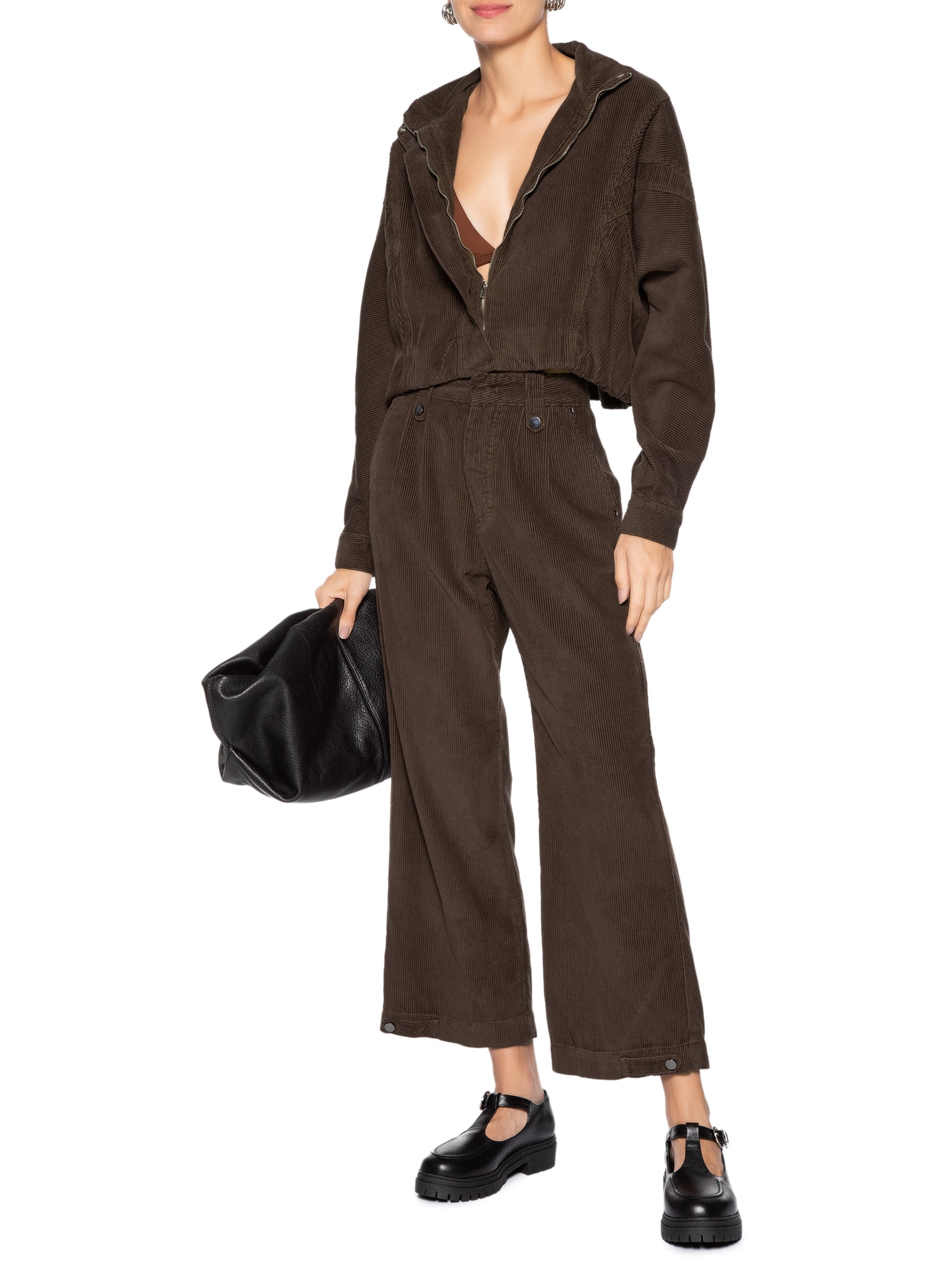 Jaqueta Feminina Sarja Cotelê Bomber Marrom Animale Jeans