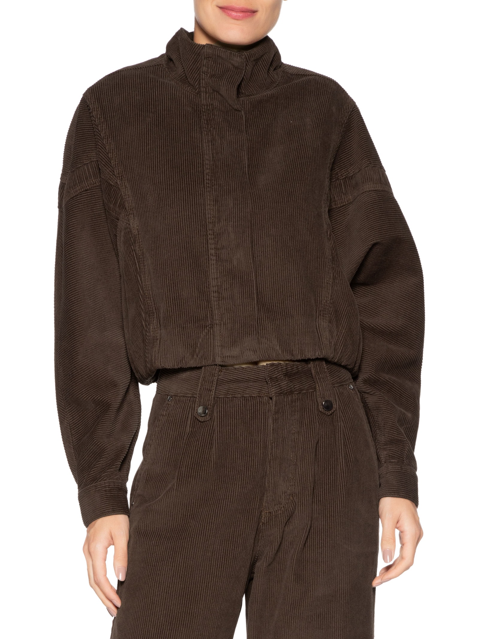 Jaqueta Feminina Sarja Cotelê Bomber Marrom Animale Jeans