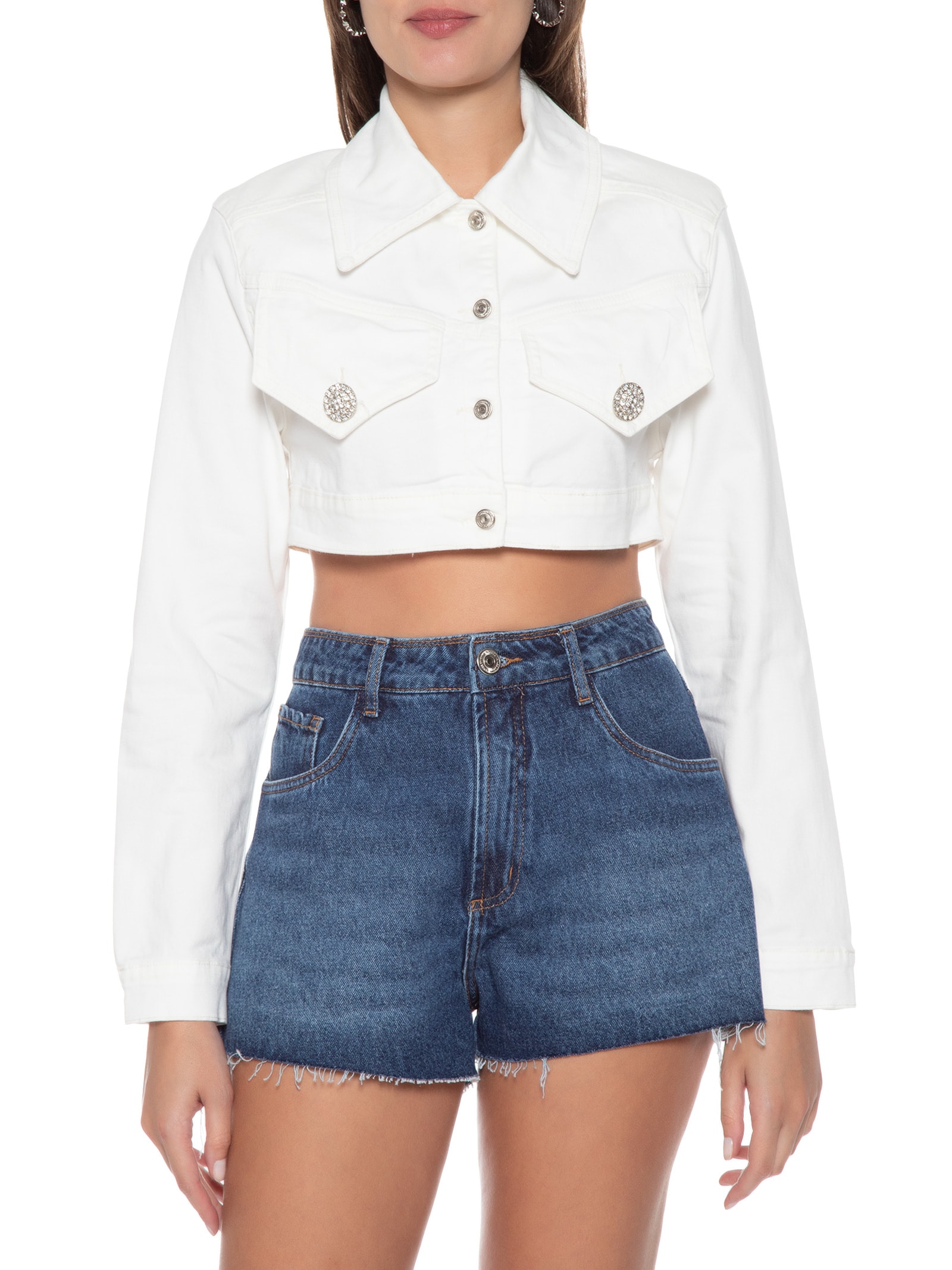 Jaqueta Feminina Sarja Cropped - Off White - My Favorite Things