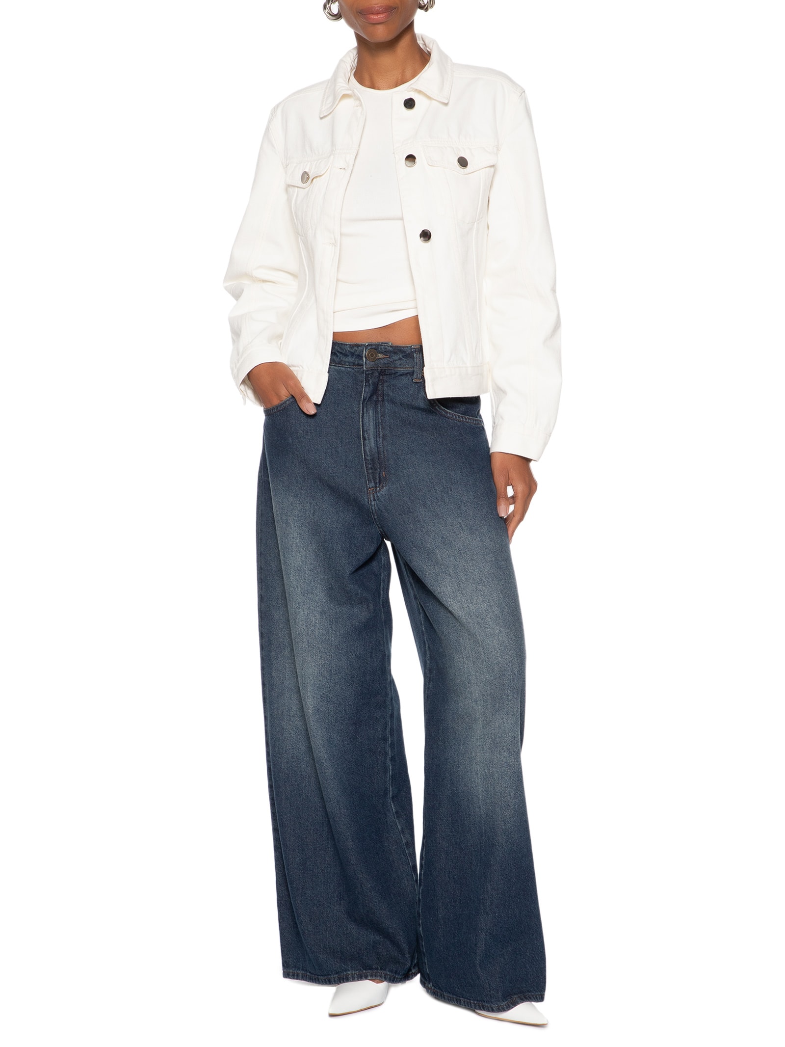 Jaqueta Feminina Sarja Detalhe Costas Branco Animale