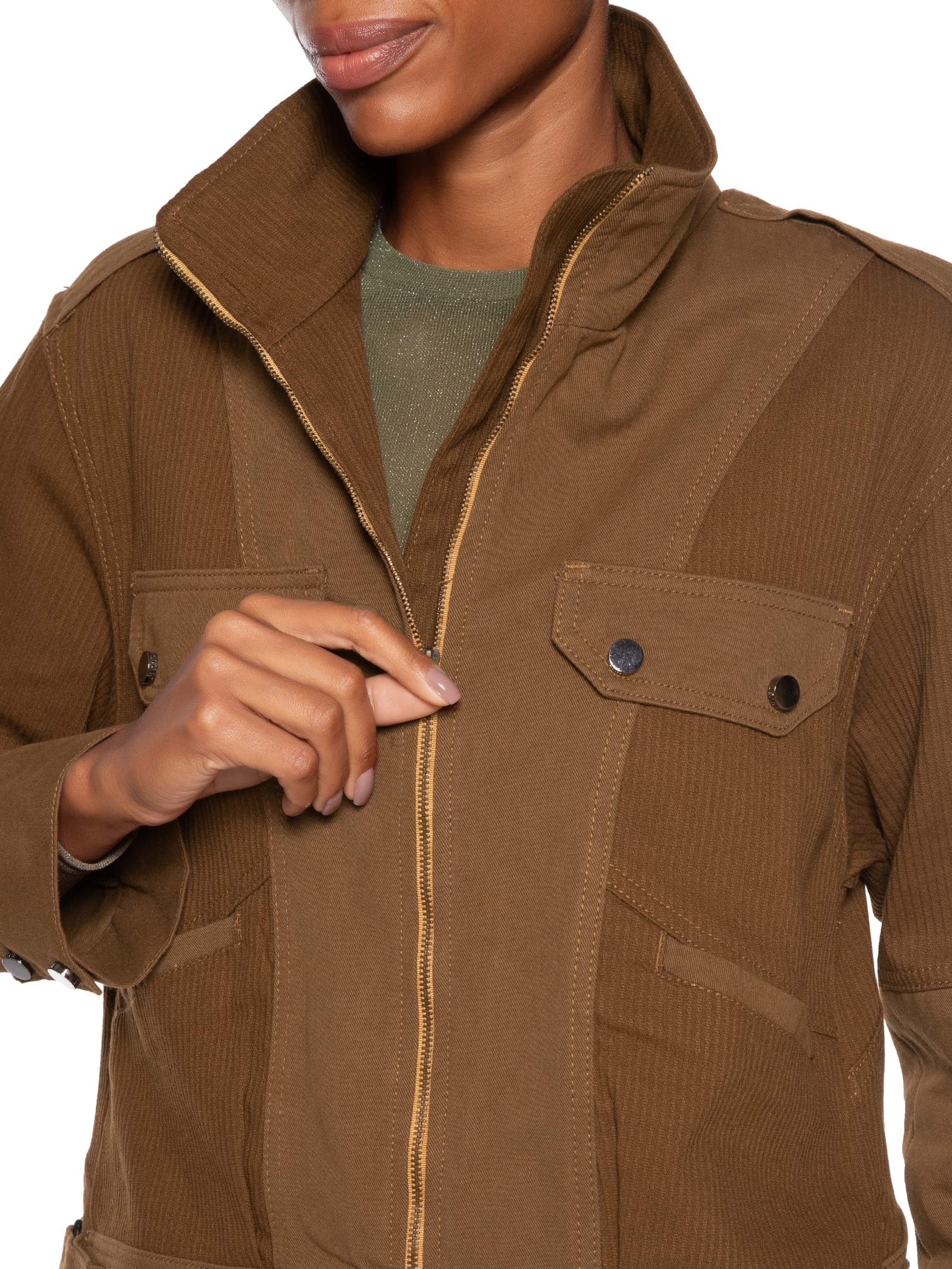 Jaqueta Feminina Sarja Mix Cotele Marrom Animale Jeans