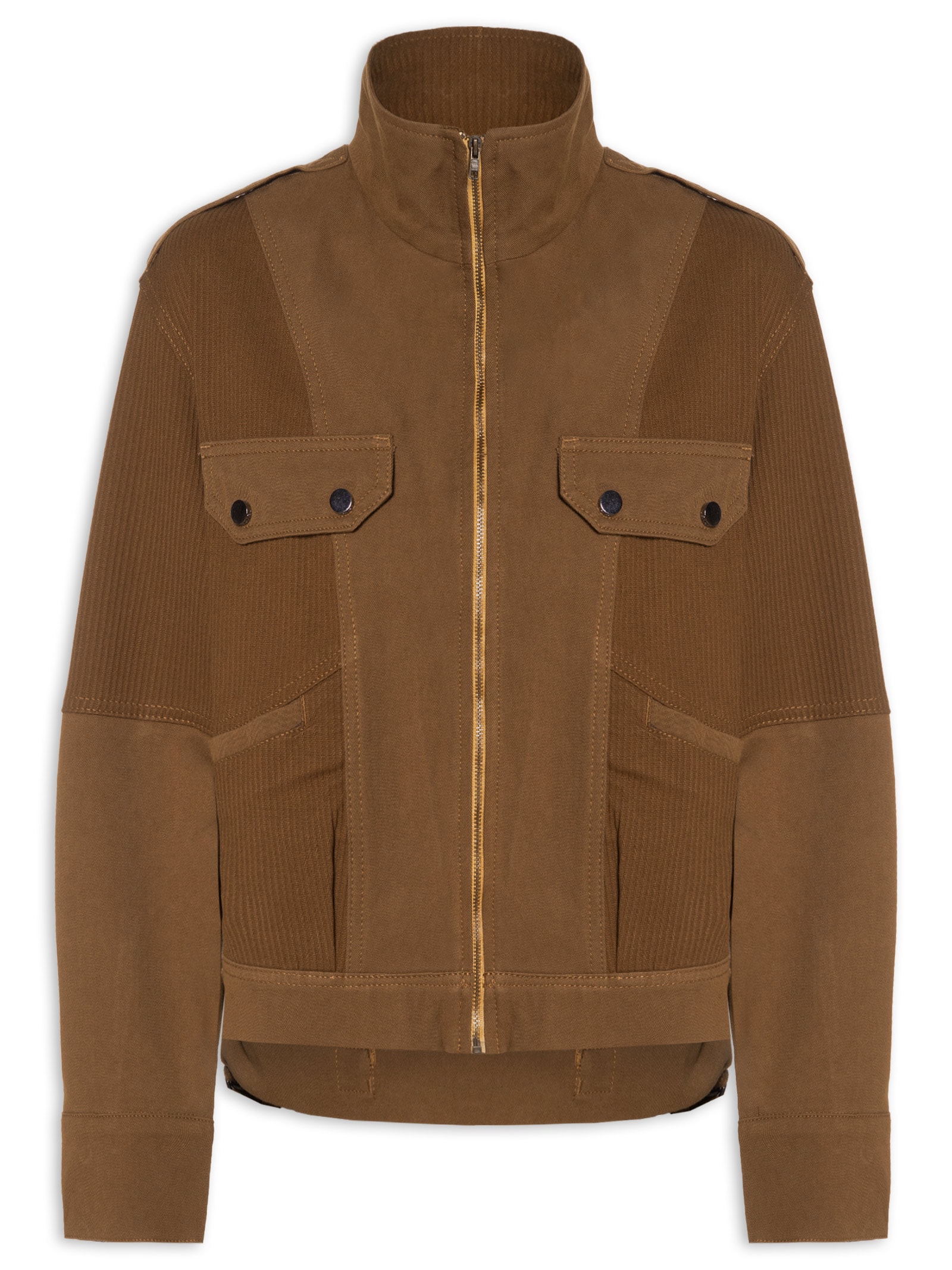 Jaqueta Feminina Sarja Mix Cotele Marrom Animale Jeans