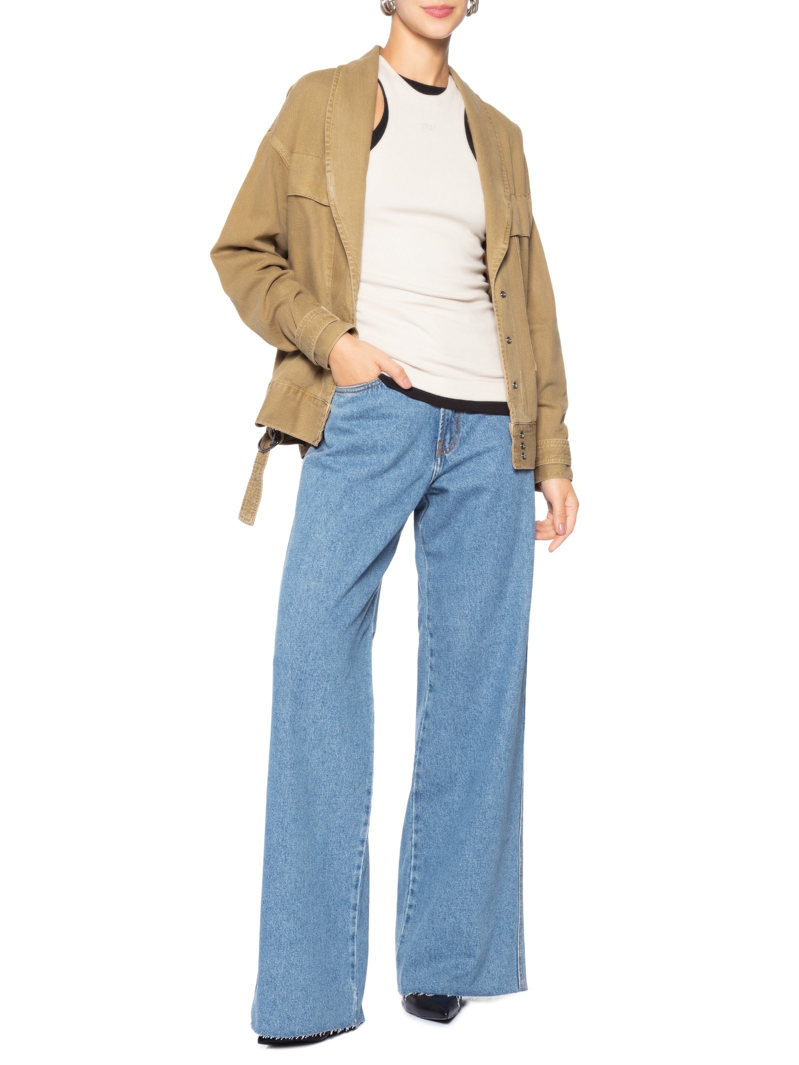 Jaqueta Feminina Sarja Over Aba E Fivelas Marrom Animale Jeans