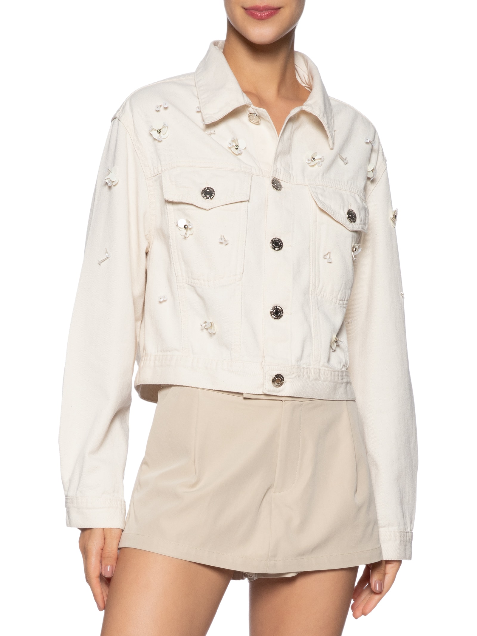 Jaqueta Feminina Sarja Over Bordado Off White Animale Jeans