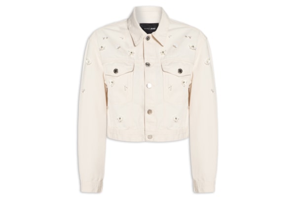 Jaqueta Feminina Sarja Over Bordado - Off White