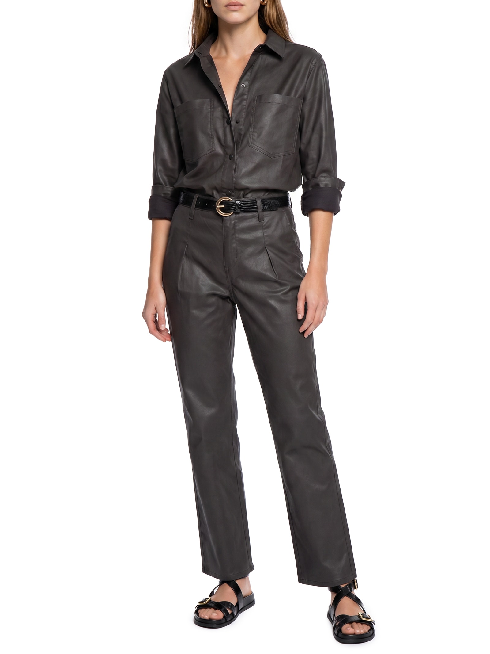 Jaqueta Feminina Sarja Resinada Marrom Cantão