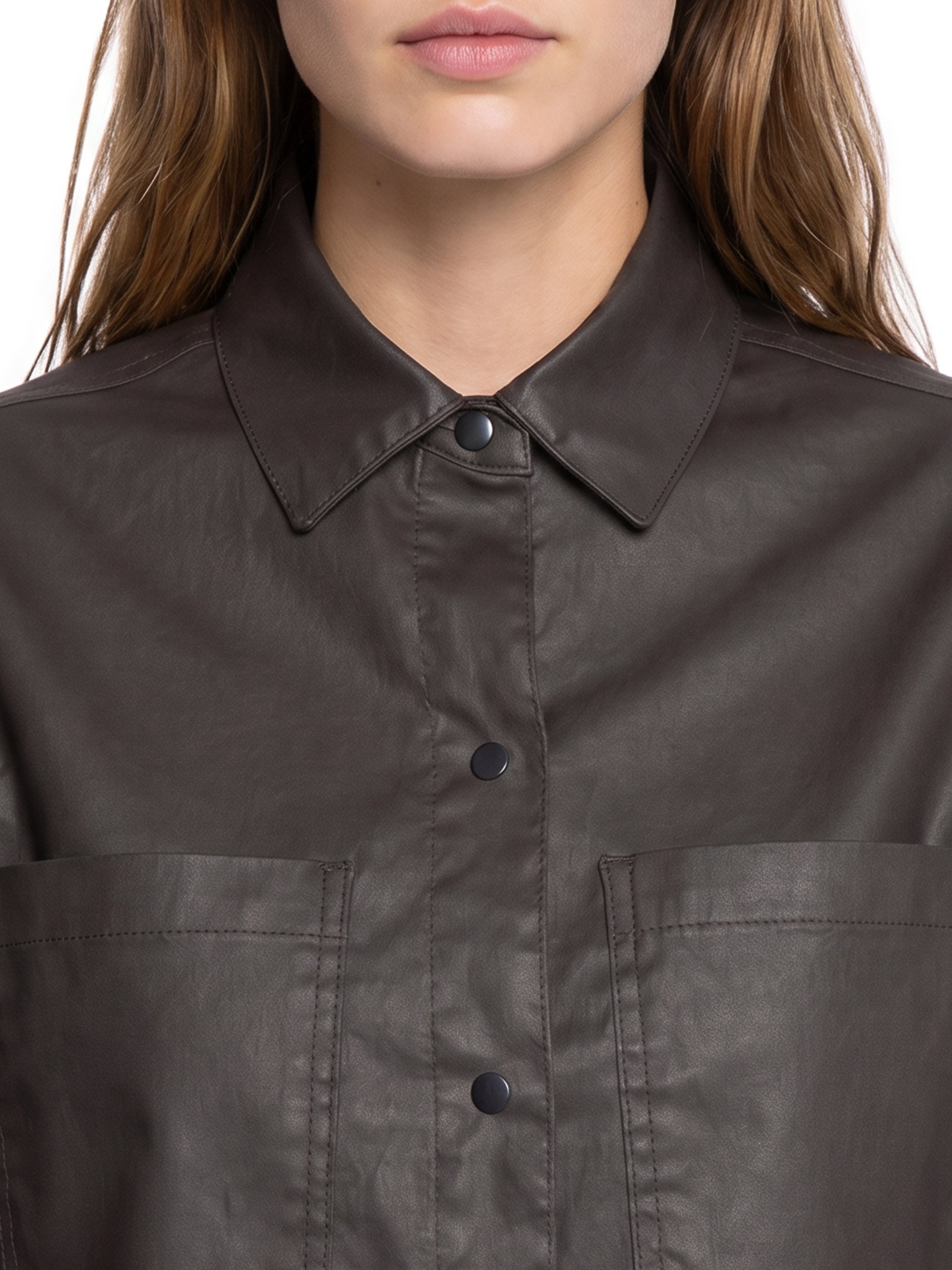 Jaqueta Feminina Sarja Resinada Marrom Cantão