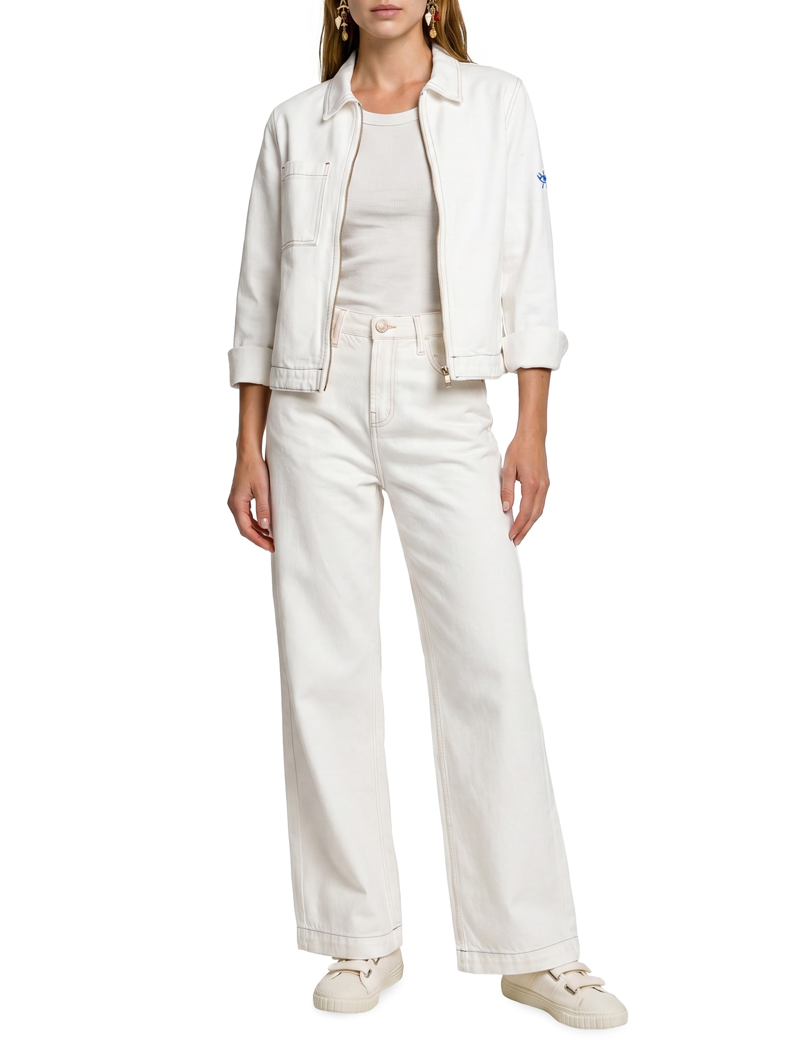 Jaqueta Feminina Sarja Viva Bem Branco Cantão