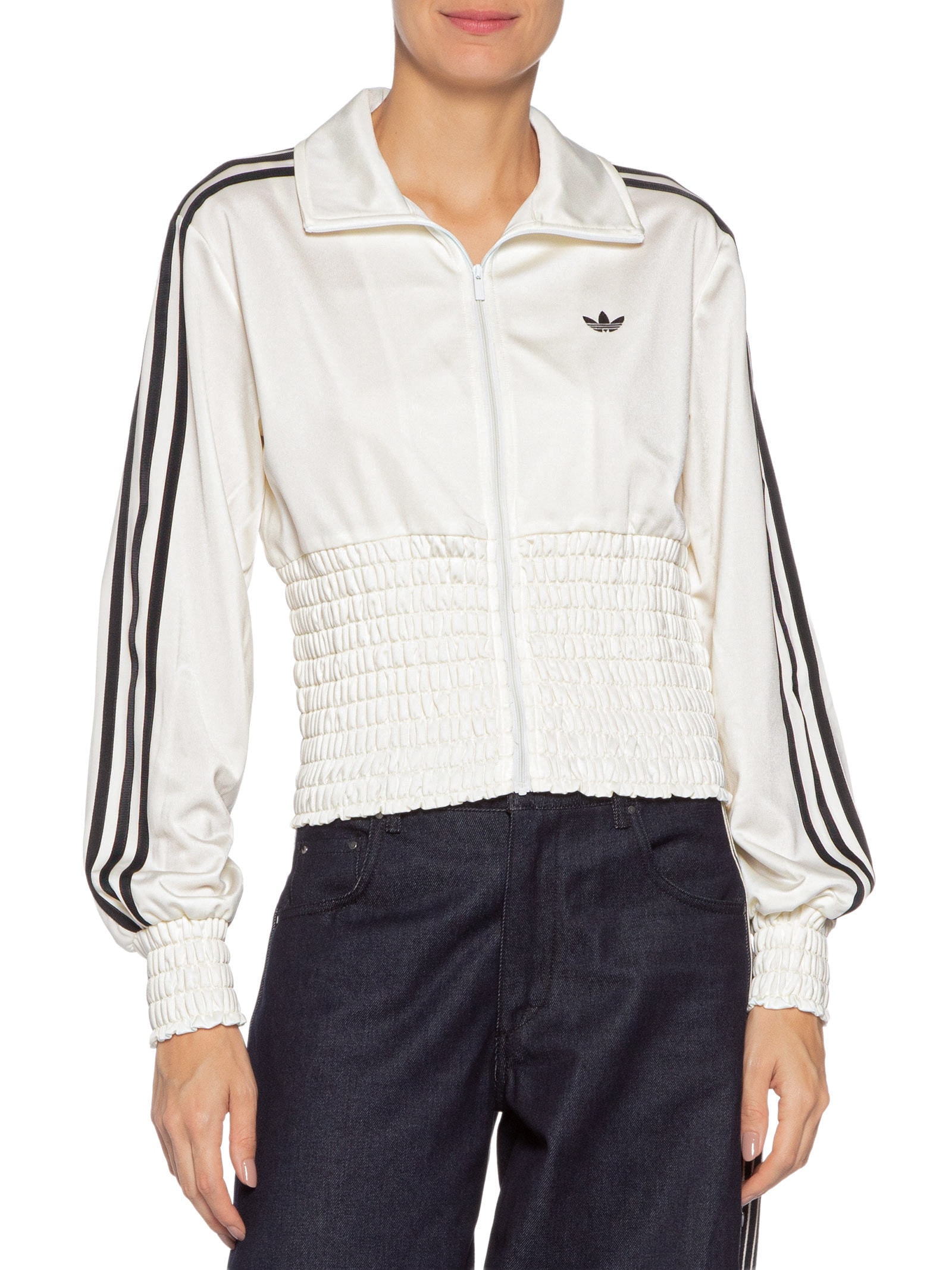 Jaqueta Feminina Smocked Firebird Tt Branco Adidas Originals