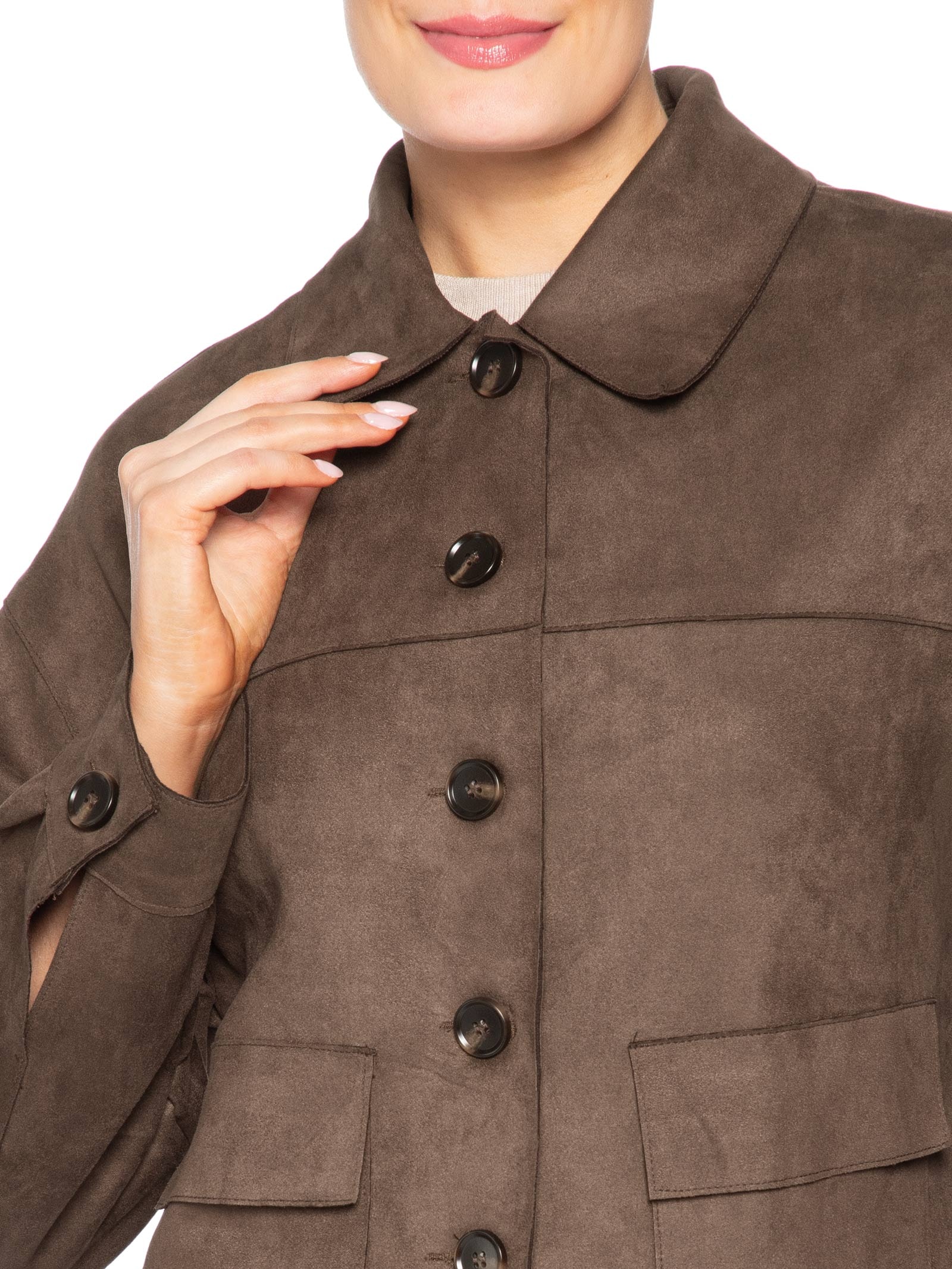 Jaqueta Feminina Suede Marrom Basiq