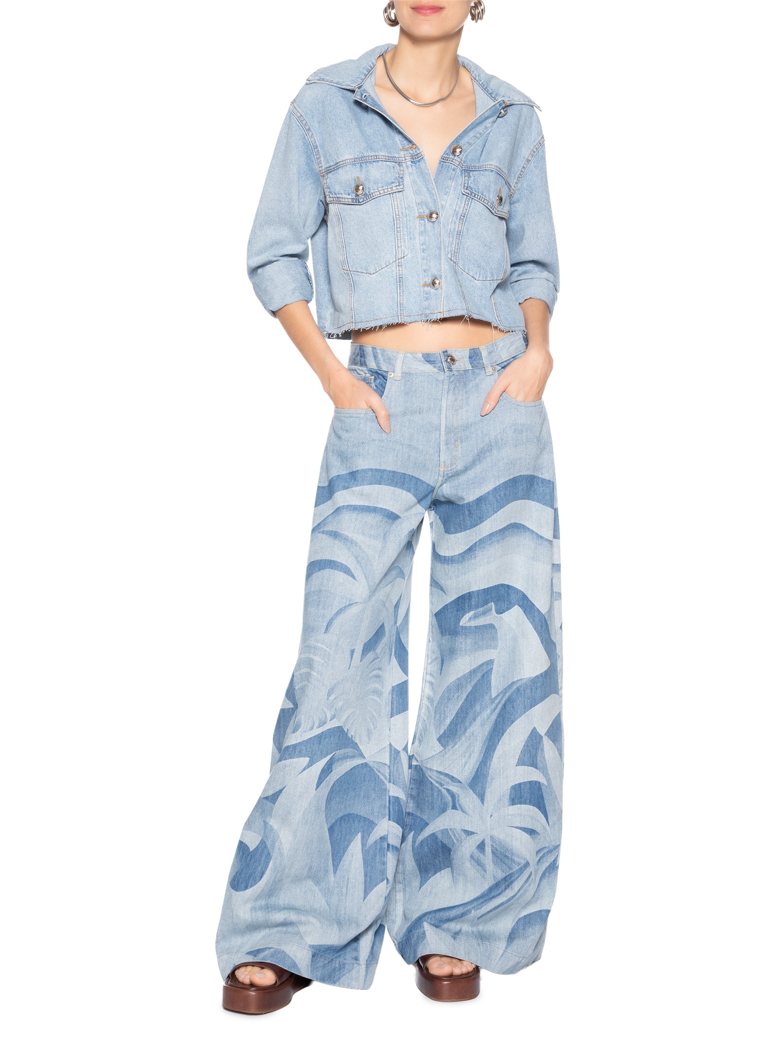 Jaqueta Jeans Cropped Azul Farm