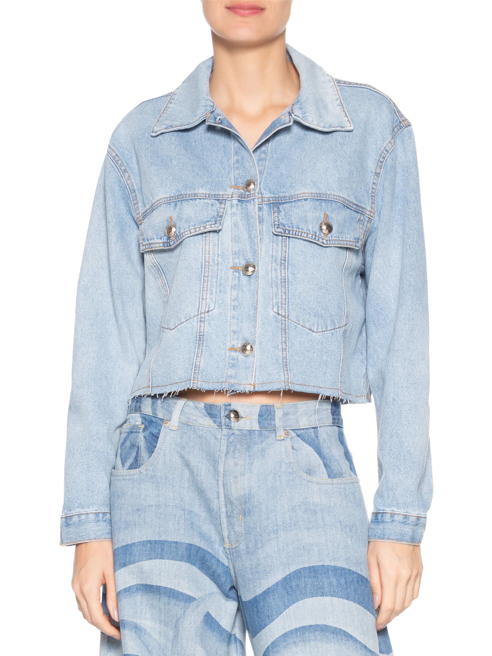 Jaqueta Jeans Cropped Azul Farm