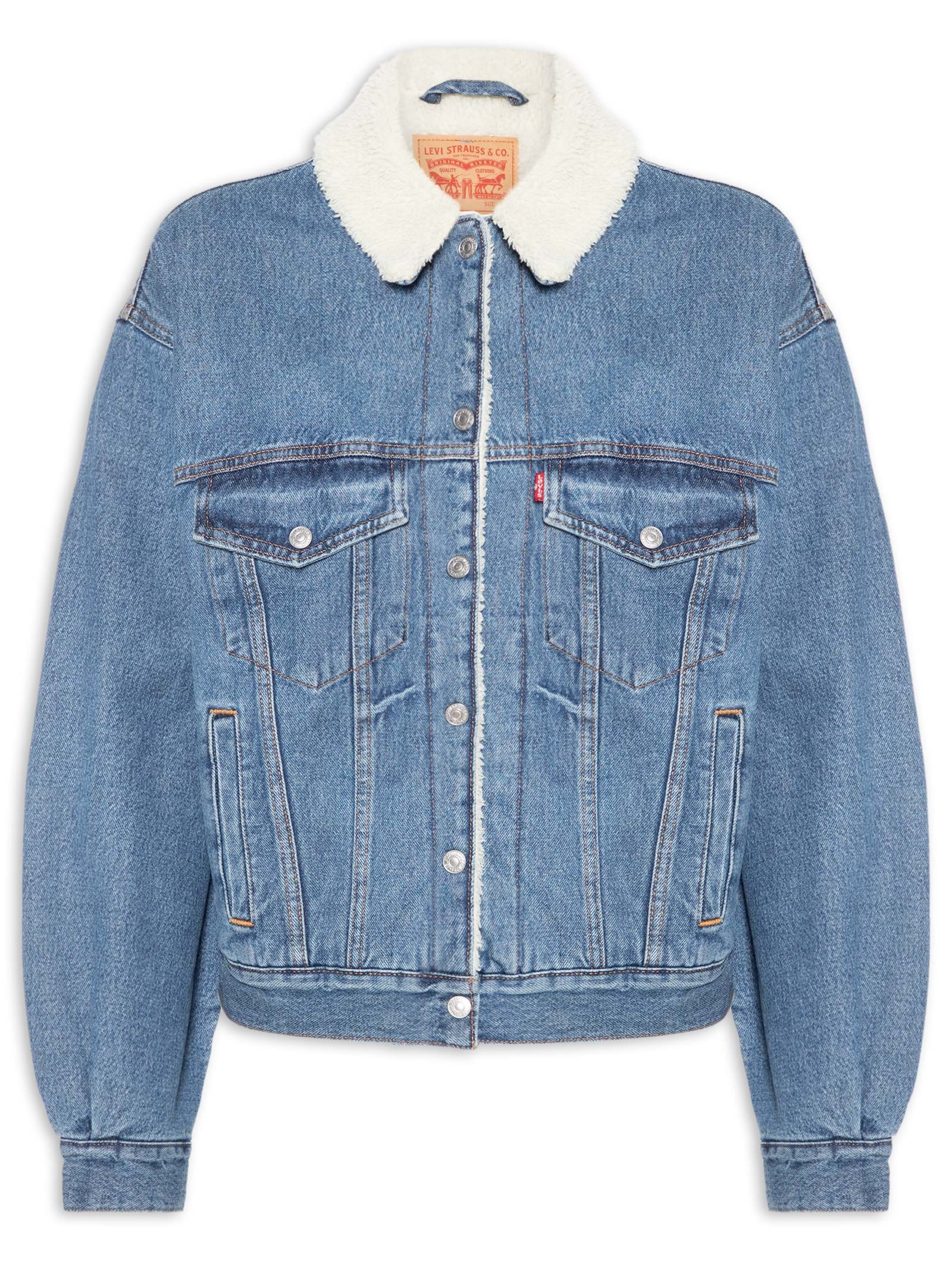 Jaqueta Jeans Feminina 90s Sherpa Trucker Azul Levi's