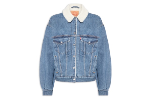 Jaqueta Jeans Feminina 90s Sherpa Trucker - Azul