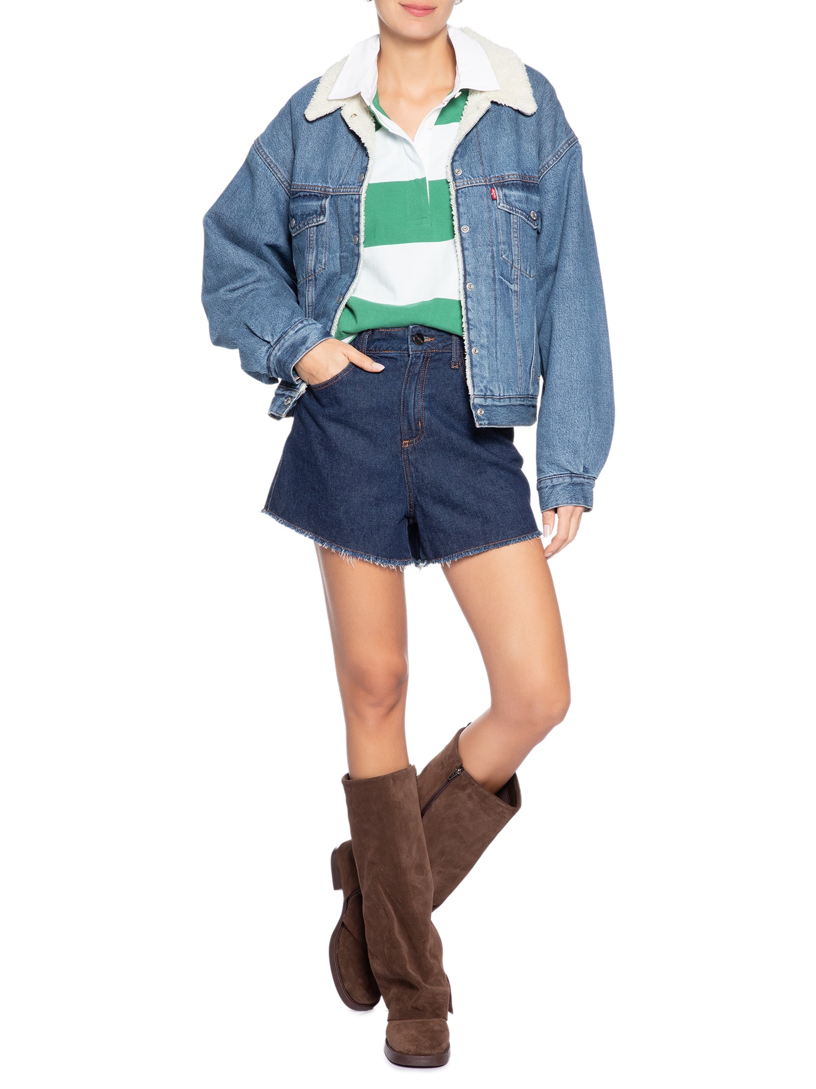 Jaqueta Jeans Feminina 90s Sherpa Trucker Azul Levi's