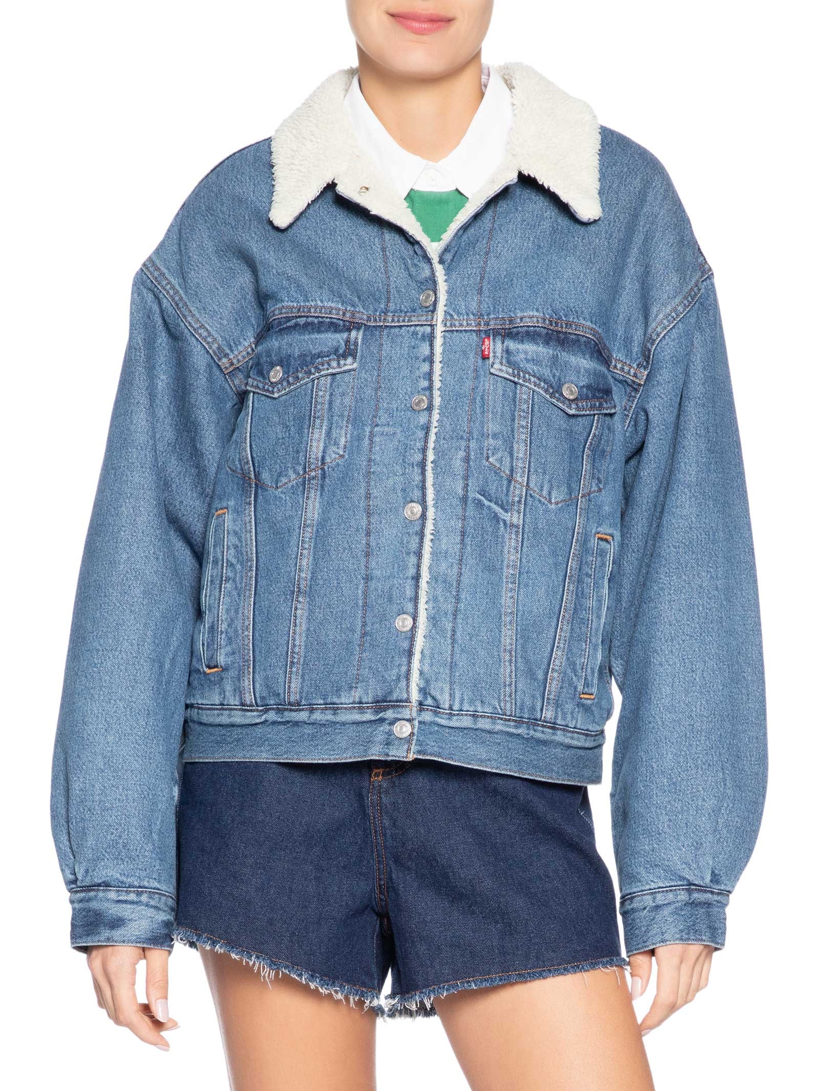 Jaqueta Jeans Feminina 90s Sherpa Trucker Azul Levi's