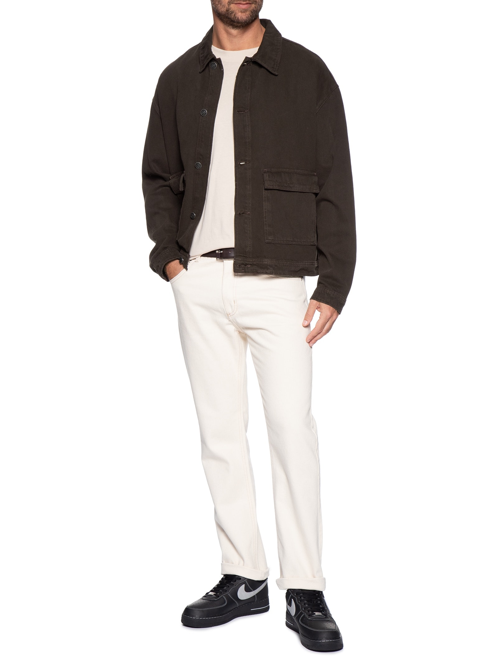Jaqueta Jeans Masculina Com Bolsos Frontais Marrom Hering