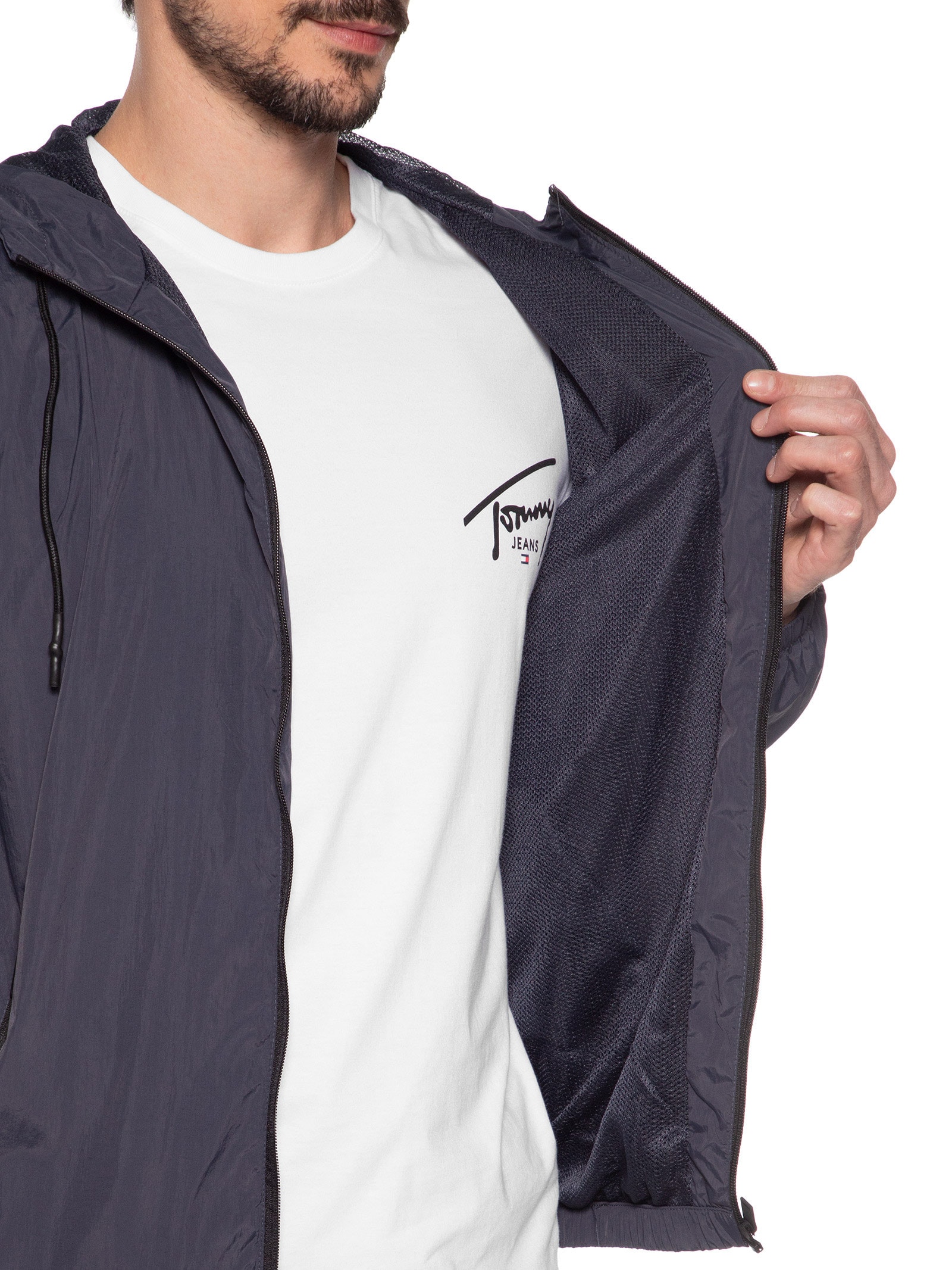 Jaqueta Masculia Corta Vento Com Capuz Azul  '2 Essential